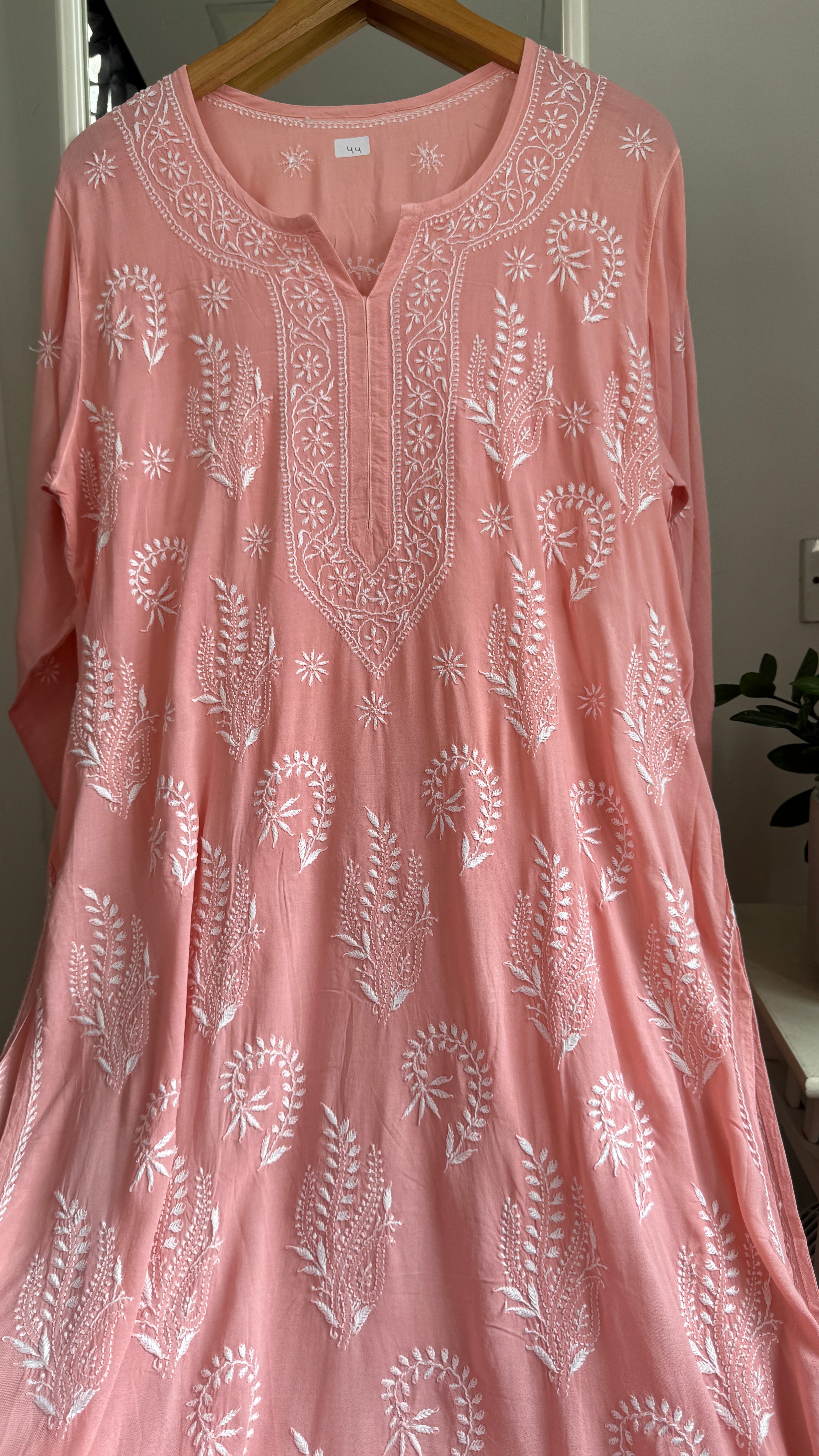 Premium Modal Chikankari Cotton Kurti - Carrot Pink - Noor Collection