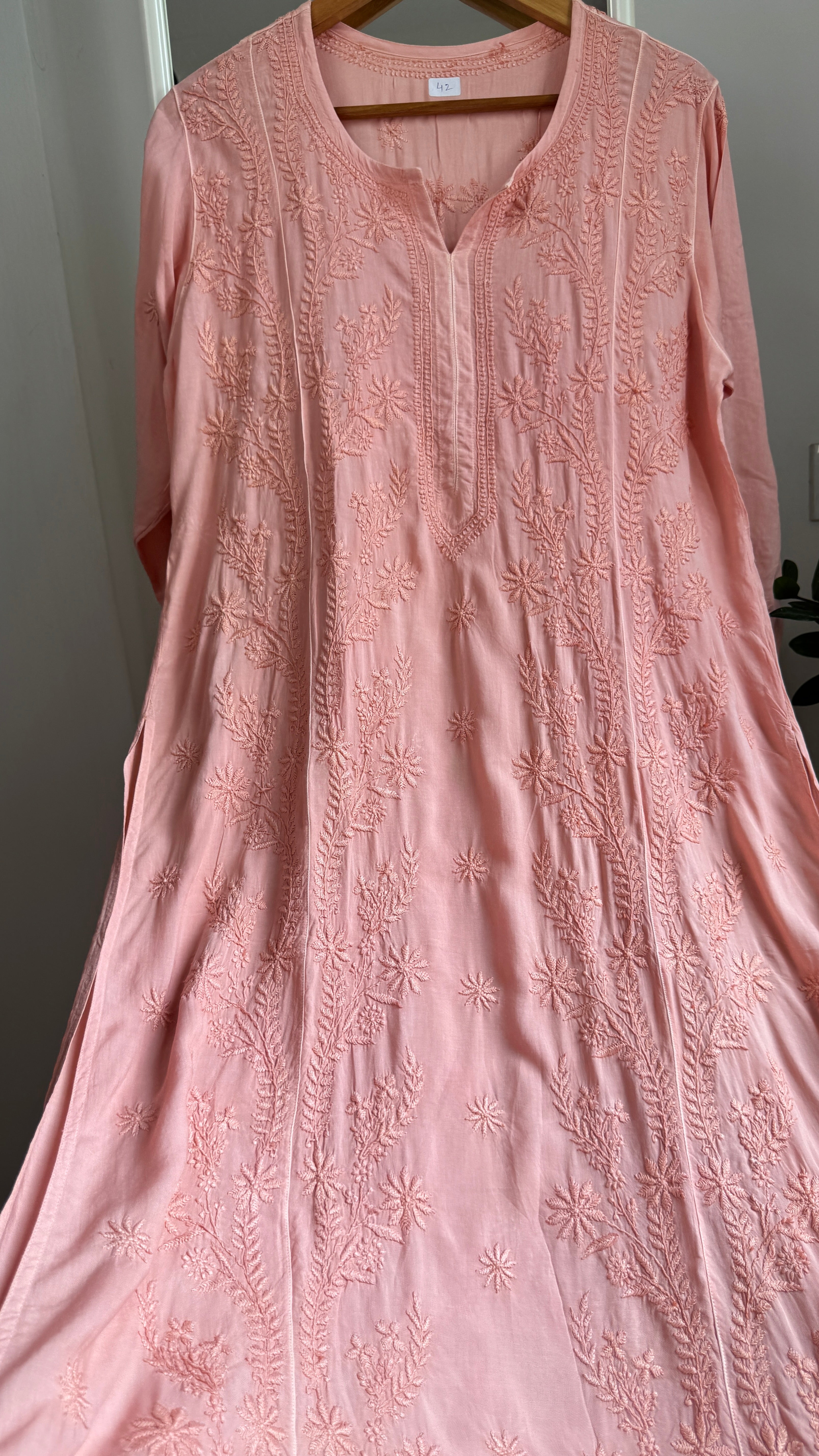 Premium Modal Chikankari Cotton Kurti - Rosewood - Noor Collection