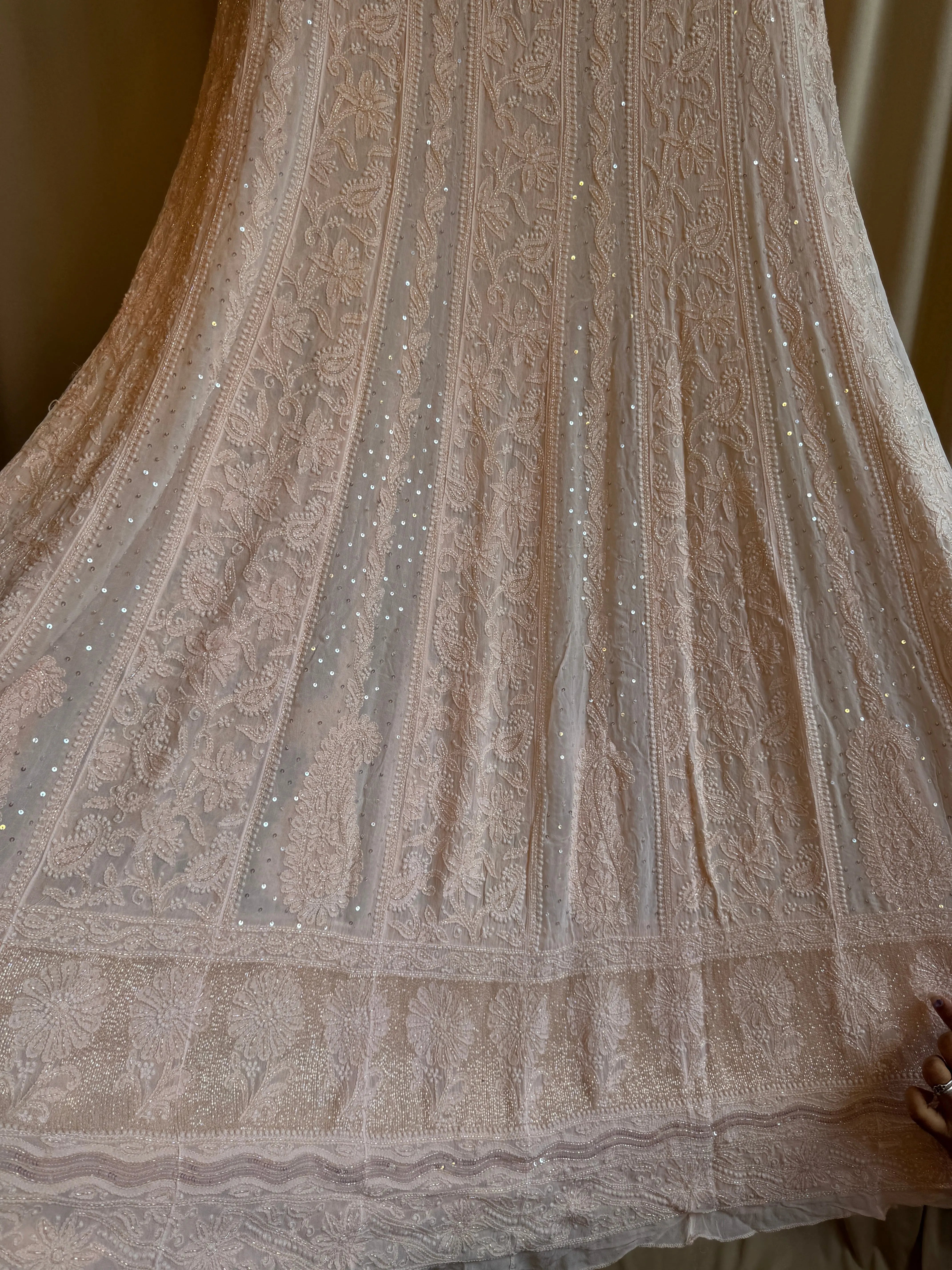 Viscose Anarkali - Semi Stitched - Pearl Work - Peach ARIAA CHIKANKARI