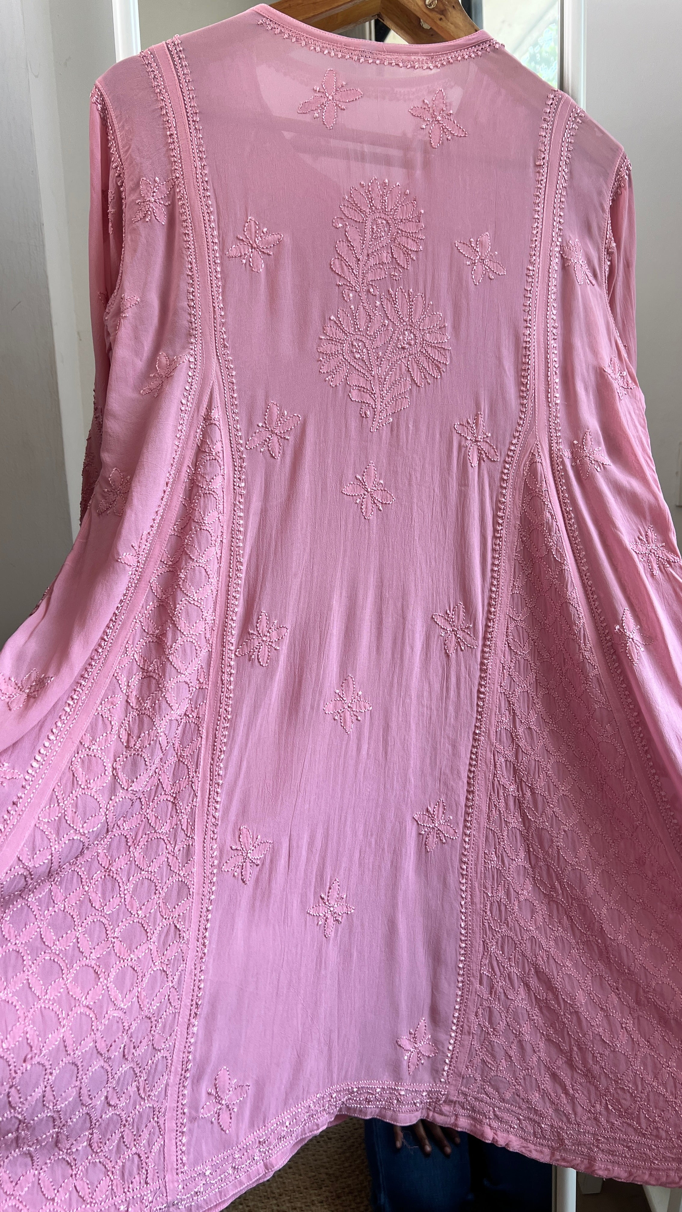 Viscose Chikankari Short Anarkali - Rosewood - Sahar Collection