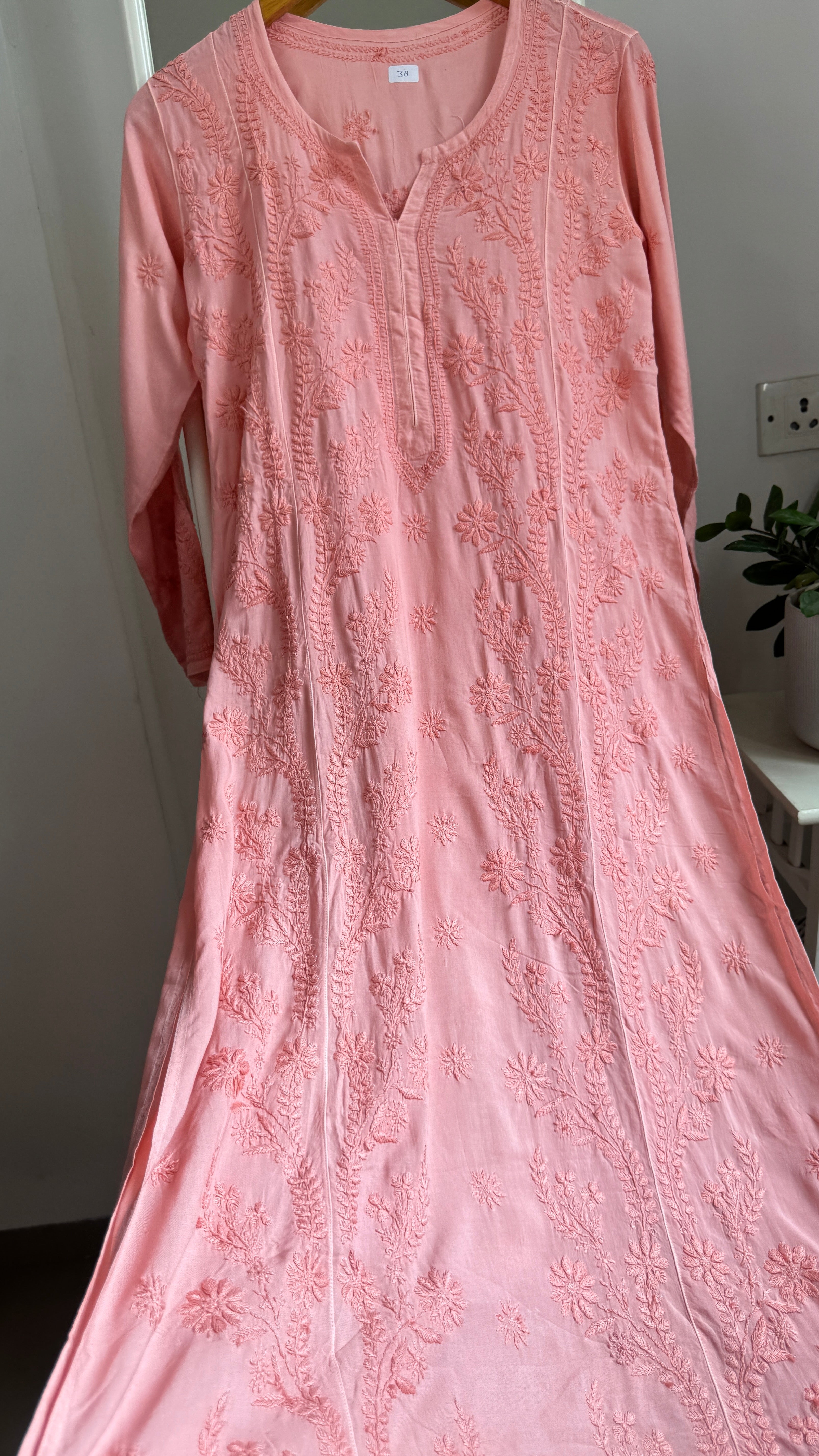 Premium Modal Chikankari Cotton Kurti - Rosewood - Noor Collection