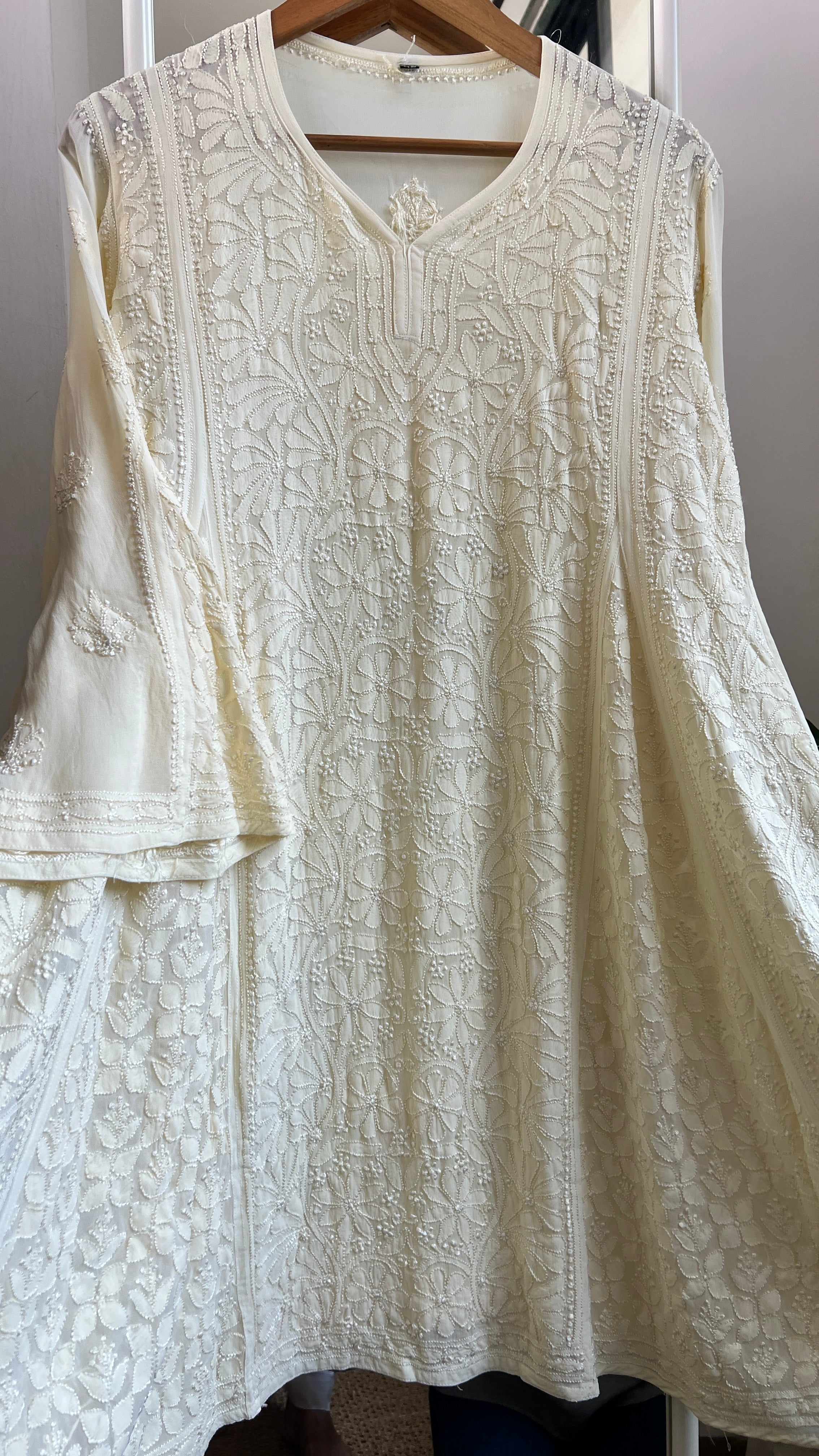 Viscose Chikankari Short Anarkali - Cream Yellow - Sahar Collection