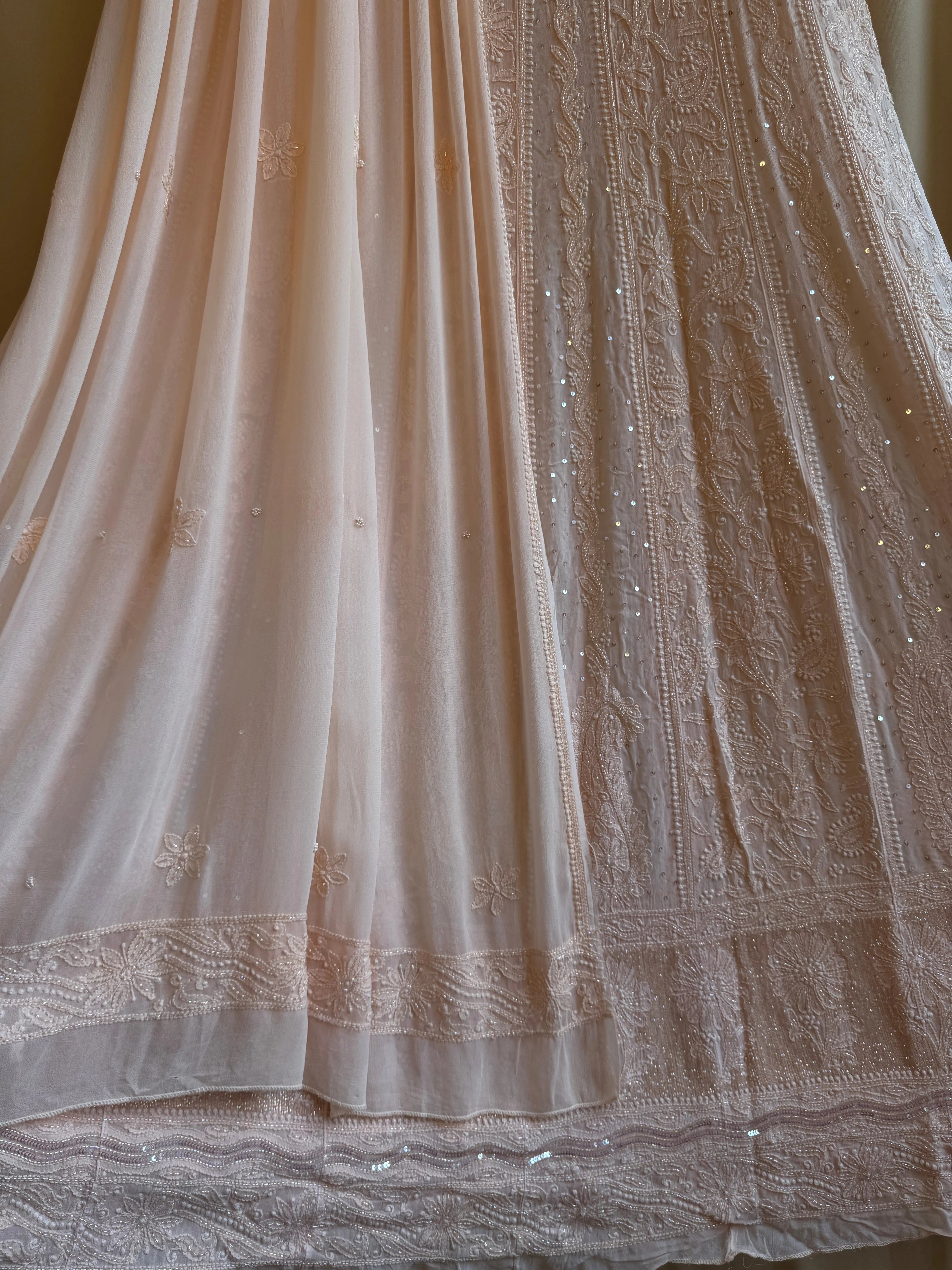 Viscose Anarkali - Semi Stitched - Pearl Work - Peach ARIAA CHIKANKARI
