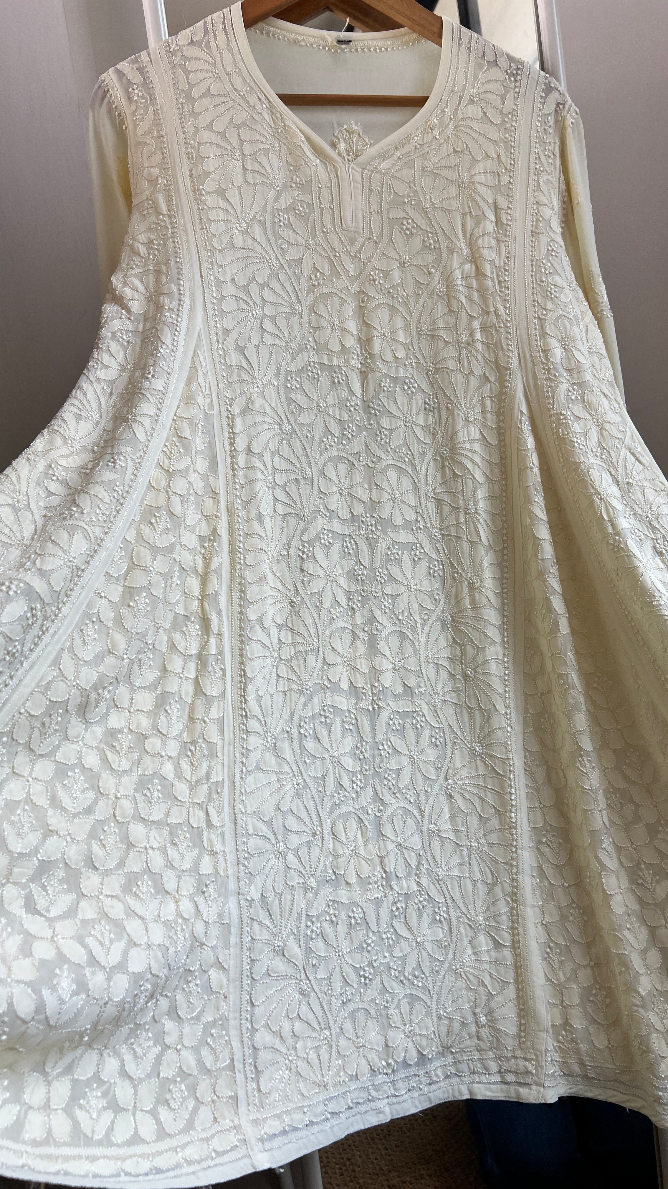 Viscose Chikankari Short Anarkali - Cream Yellow - Sahar Collection