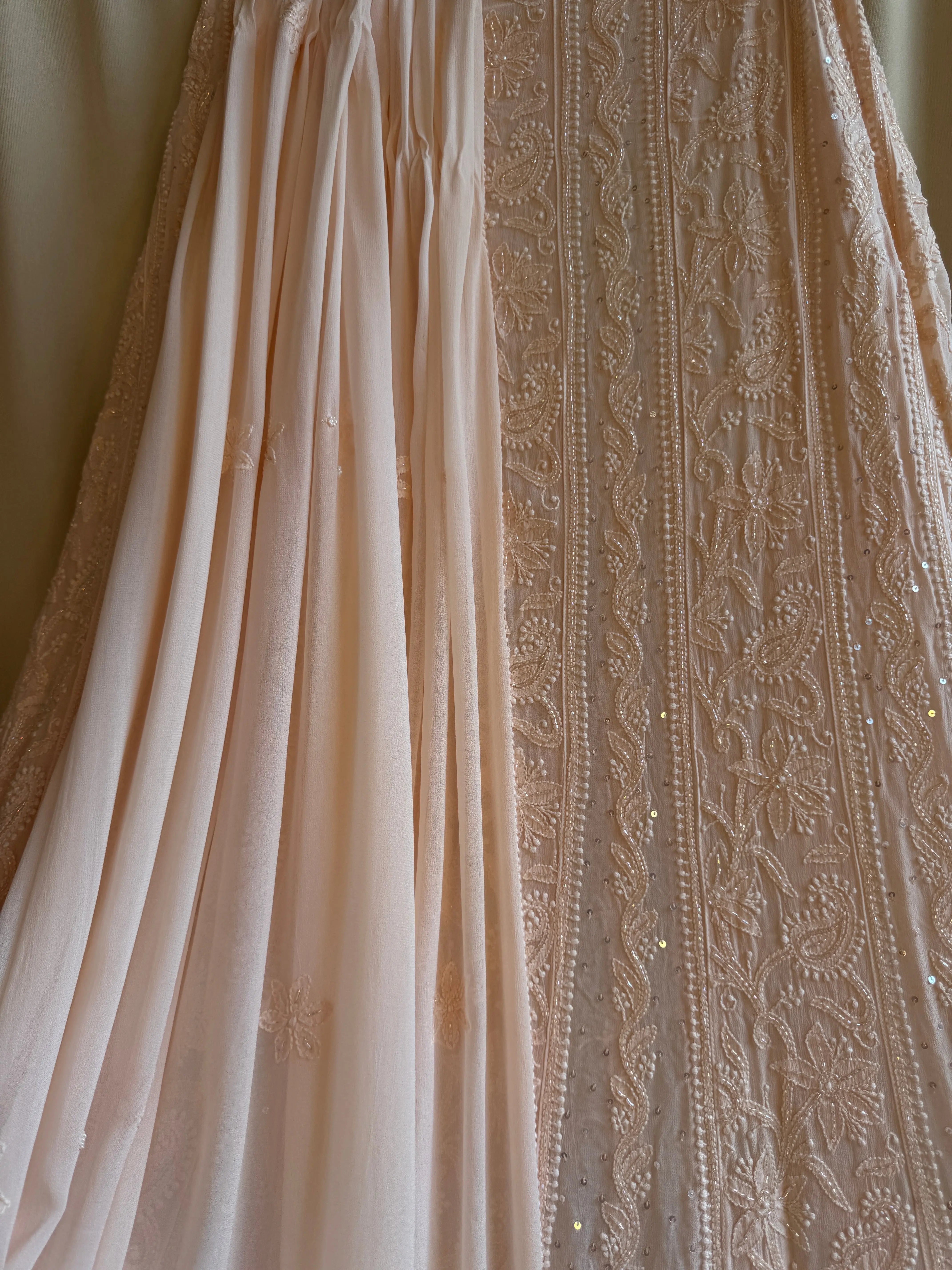 Viscose Anarkali - Semi Stitched - Pearl Work - Peach ARIAA CHIKANKARI
