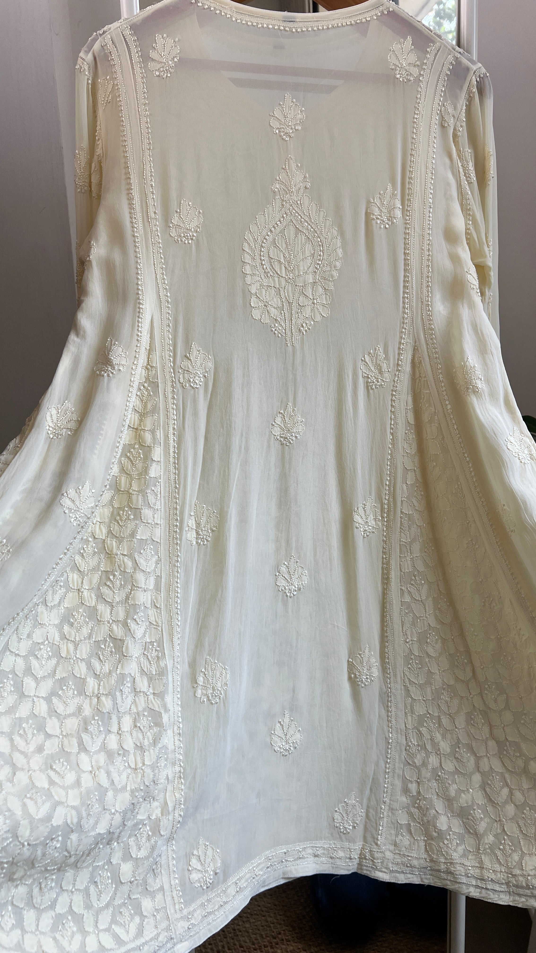 Viscose Chikankari Short Anarkali - Cream Yellow - Sahar Collection
