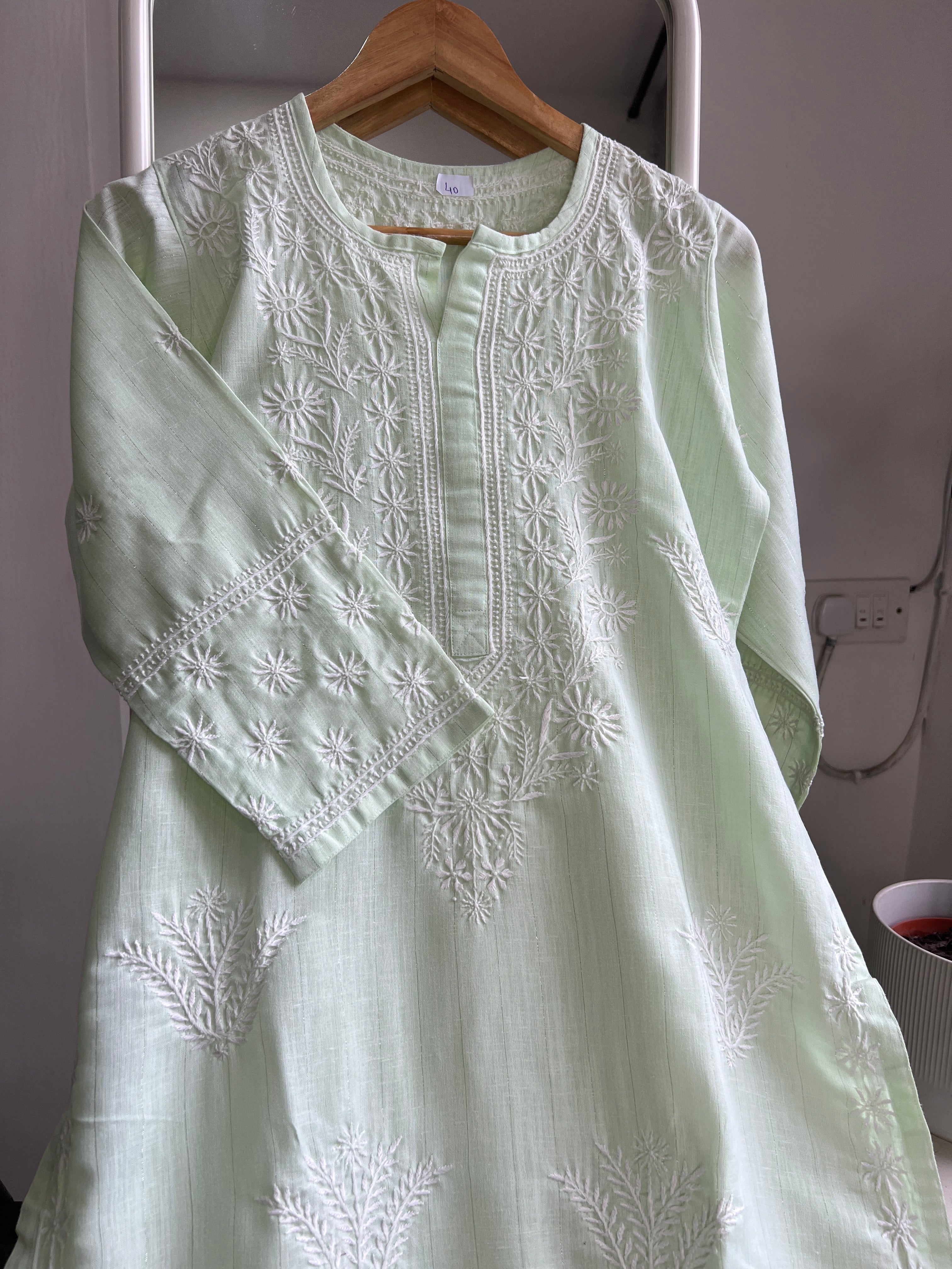 Thick Cotton Chikankari Kurti - Green ARIAA CHIKANKARI