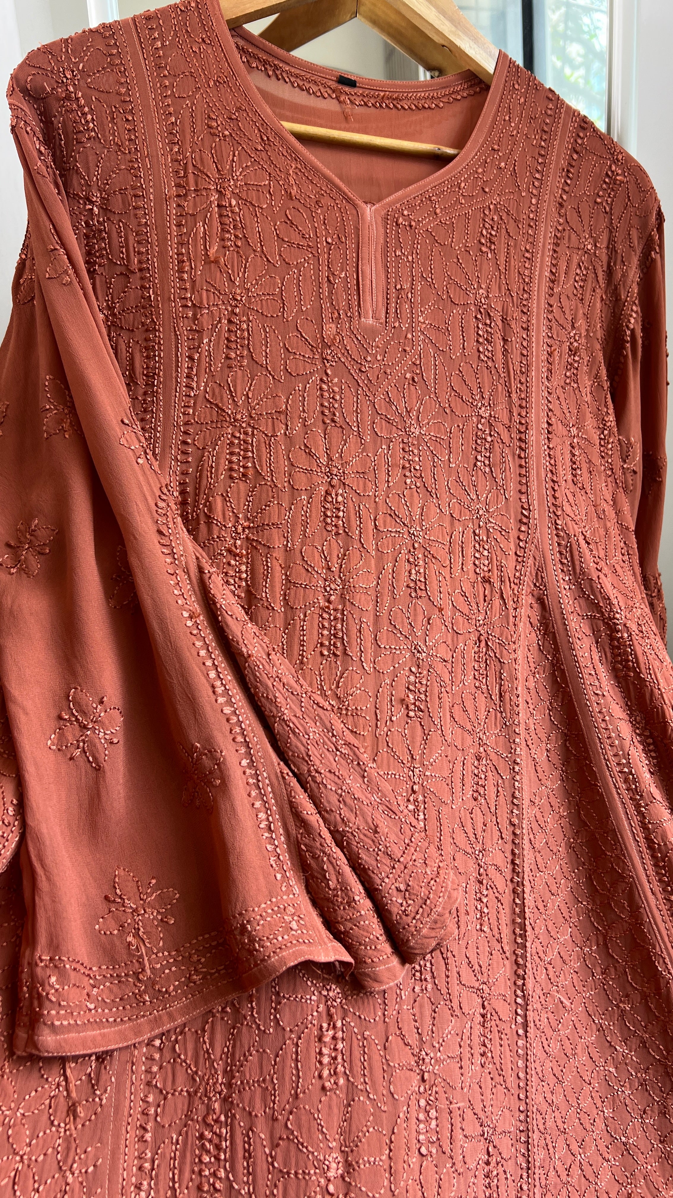 Viscose Chikankari Short Anarkali - Brown - Sahar Collection