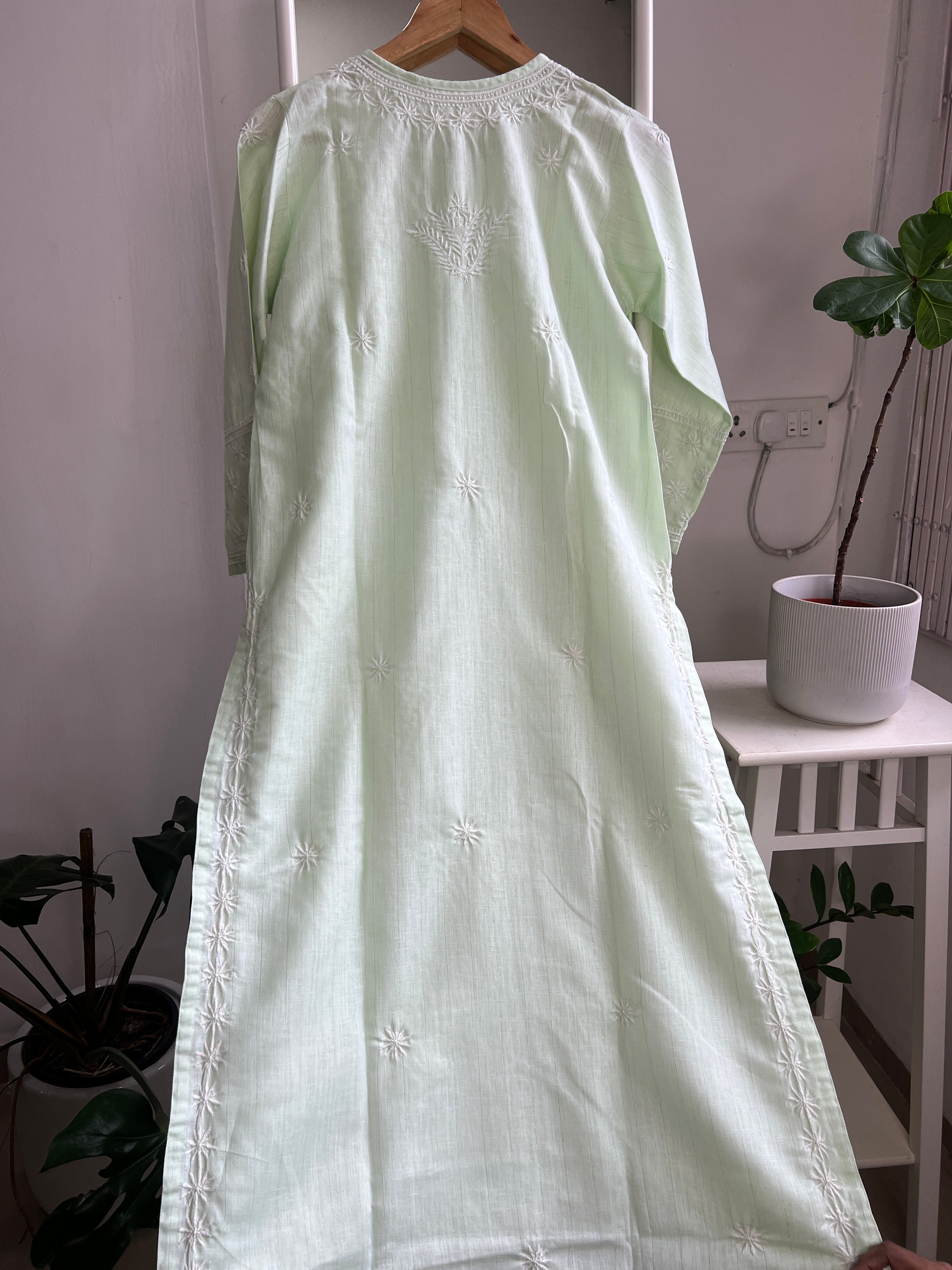 Thick Cotton Chikankari Kurti - Green ARIAA CHIKANKARI