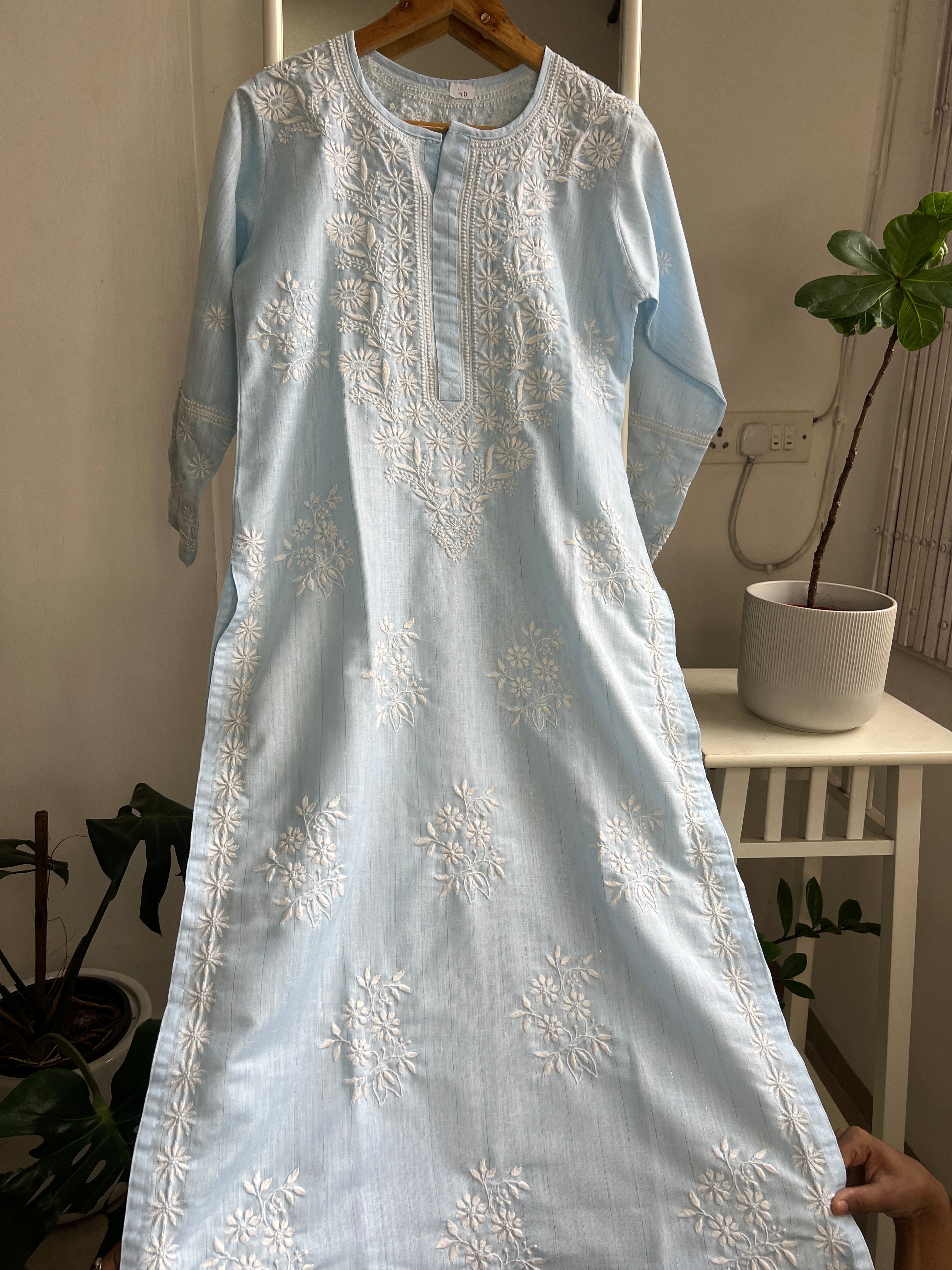 Thick Cotton Chikankari Kurti - Blue ARIAA CHIKANKARI