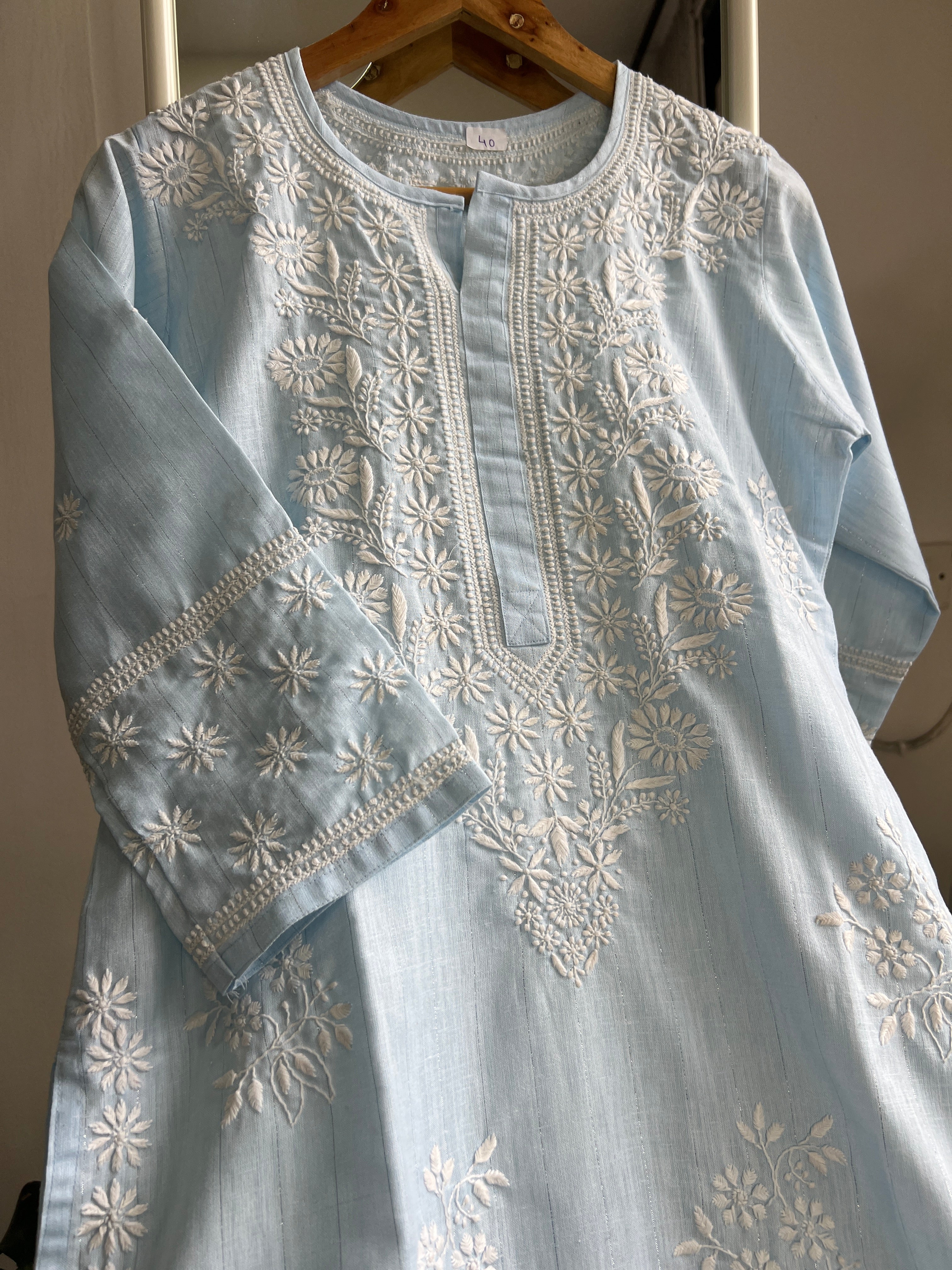 Thick Cotton Chikankari Kurti - Blue ARIAA CHIKANKARI