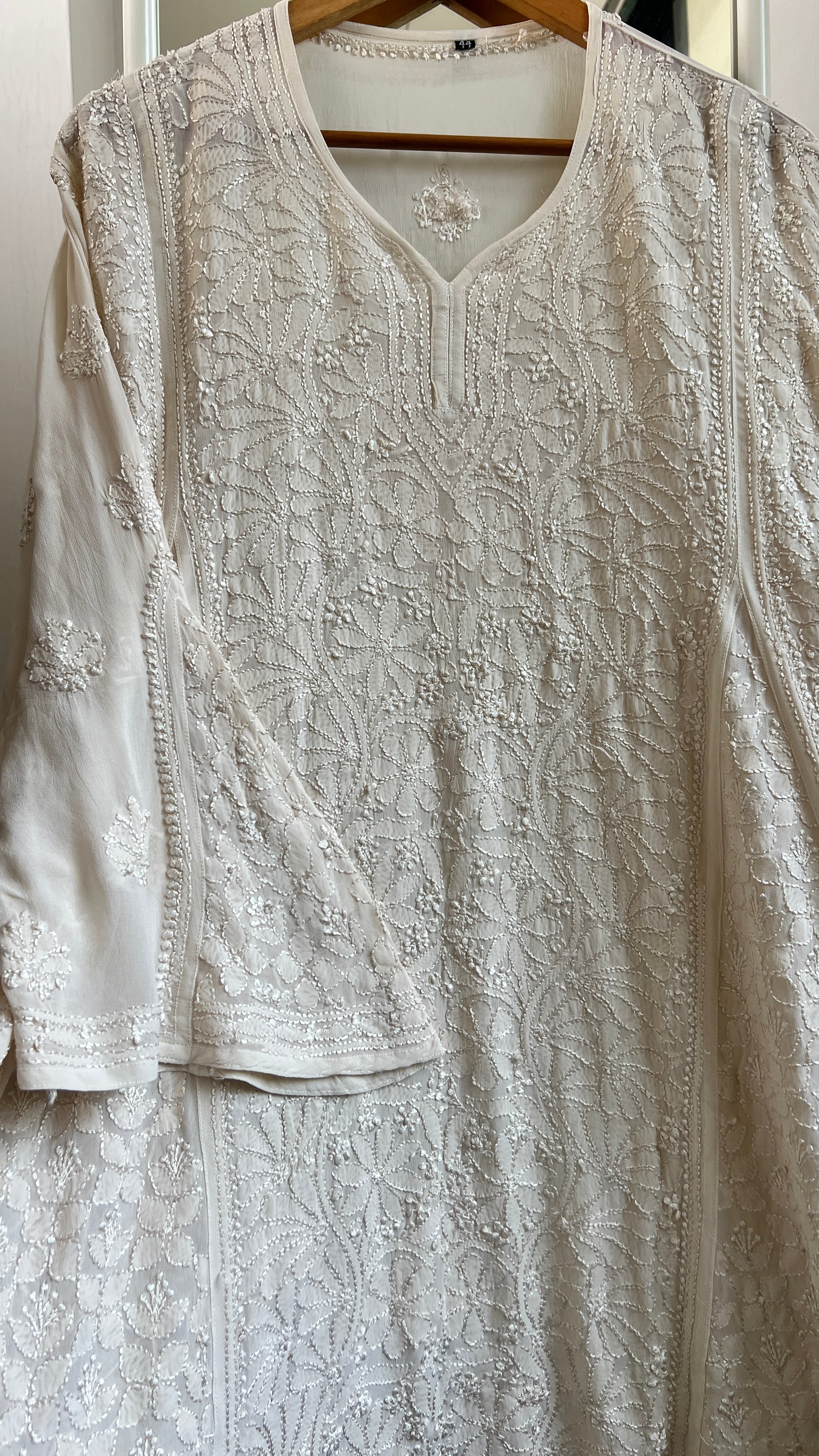 Viscose Chikankari Short Anarkali - Ivory - Sahar Collection