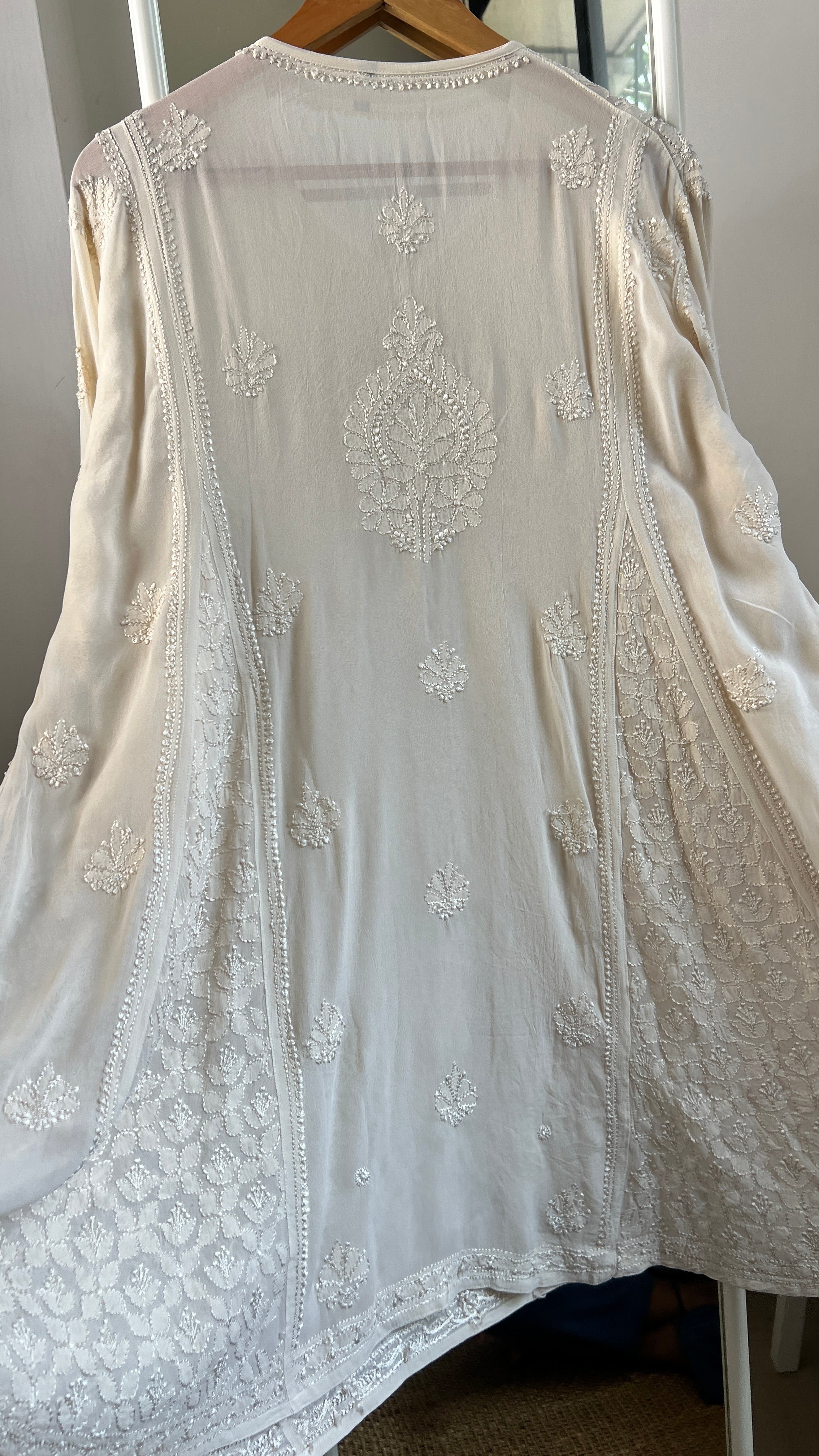 Viscose Chikankari Short Anarkali - Ivory - Sahar Collection