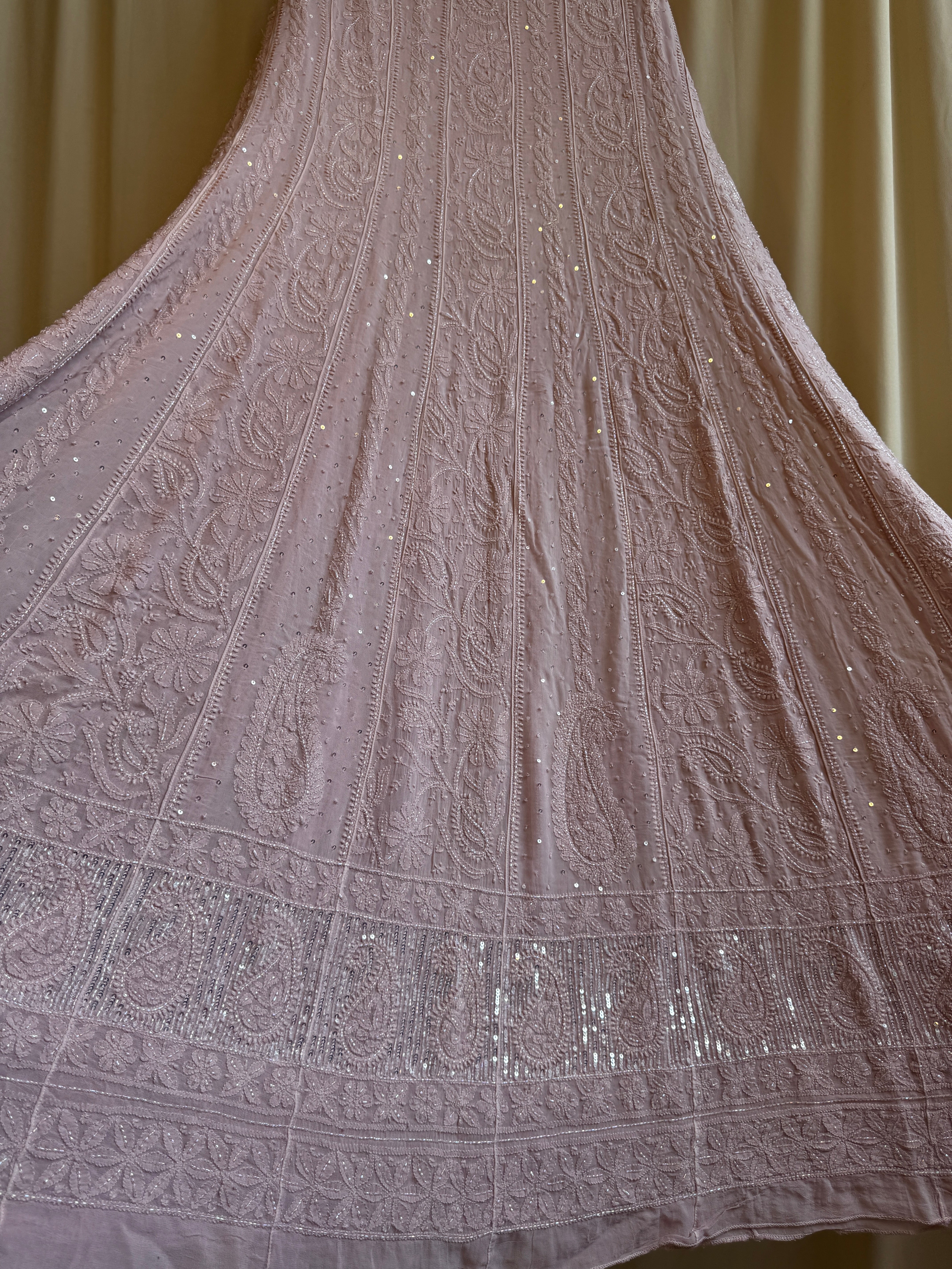 Viscose Anarkali - Semi Stitched - Pearl Work - Rose Pink ARIAA CHIKANKARI