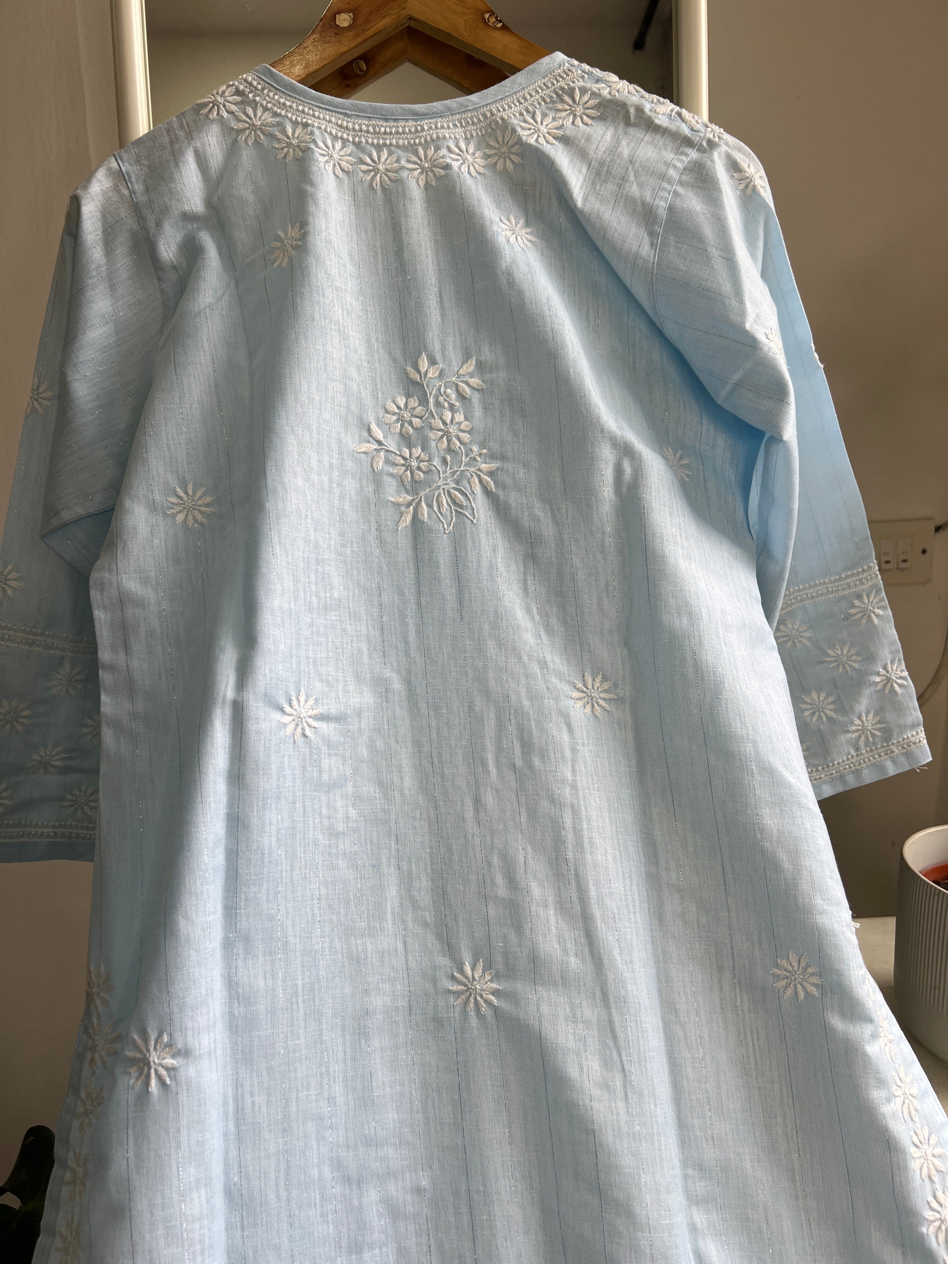 Thick Cotton Chikankari Kurti - Blue ARIAA CHIKANKARI