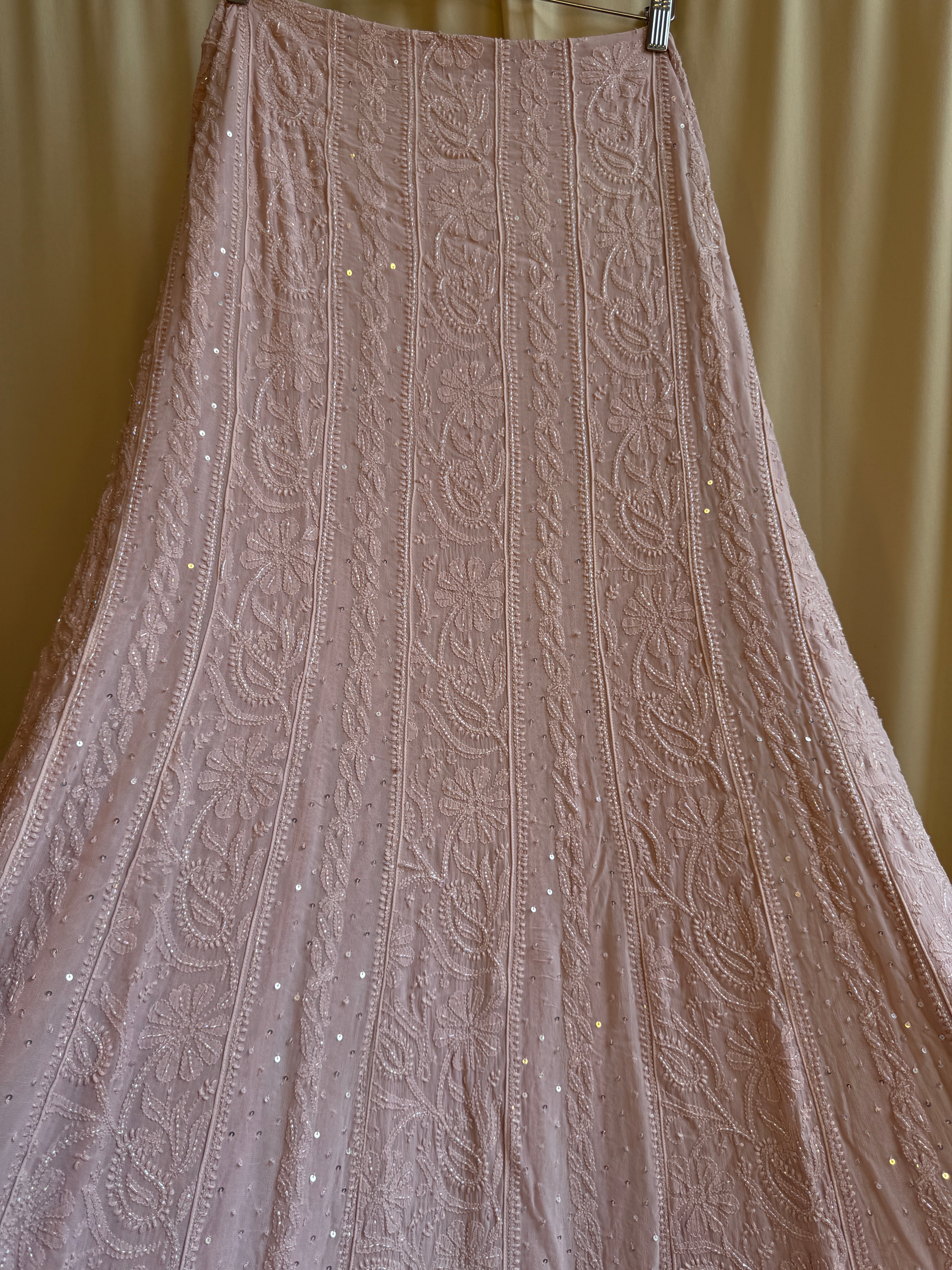 Viscose Anarkali - Semi Stitched - Pearl Work - Rose Pink ARIAA CHIKANKARI