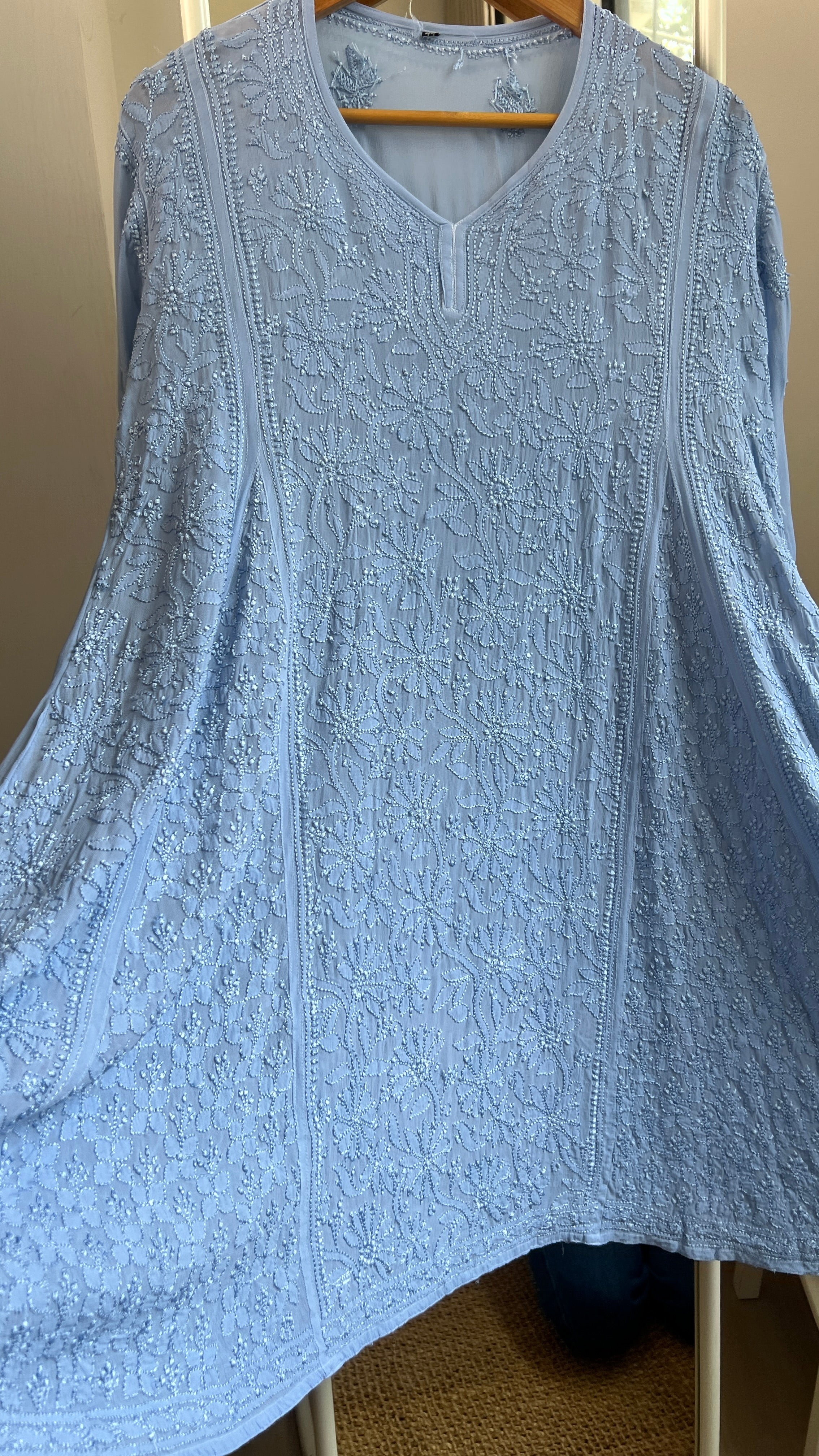 Viscose Chikankari Short Anarkali - Blue - Sahar Collection