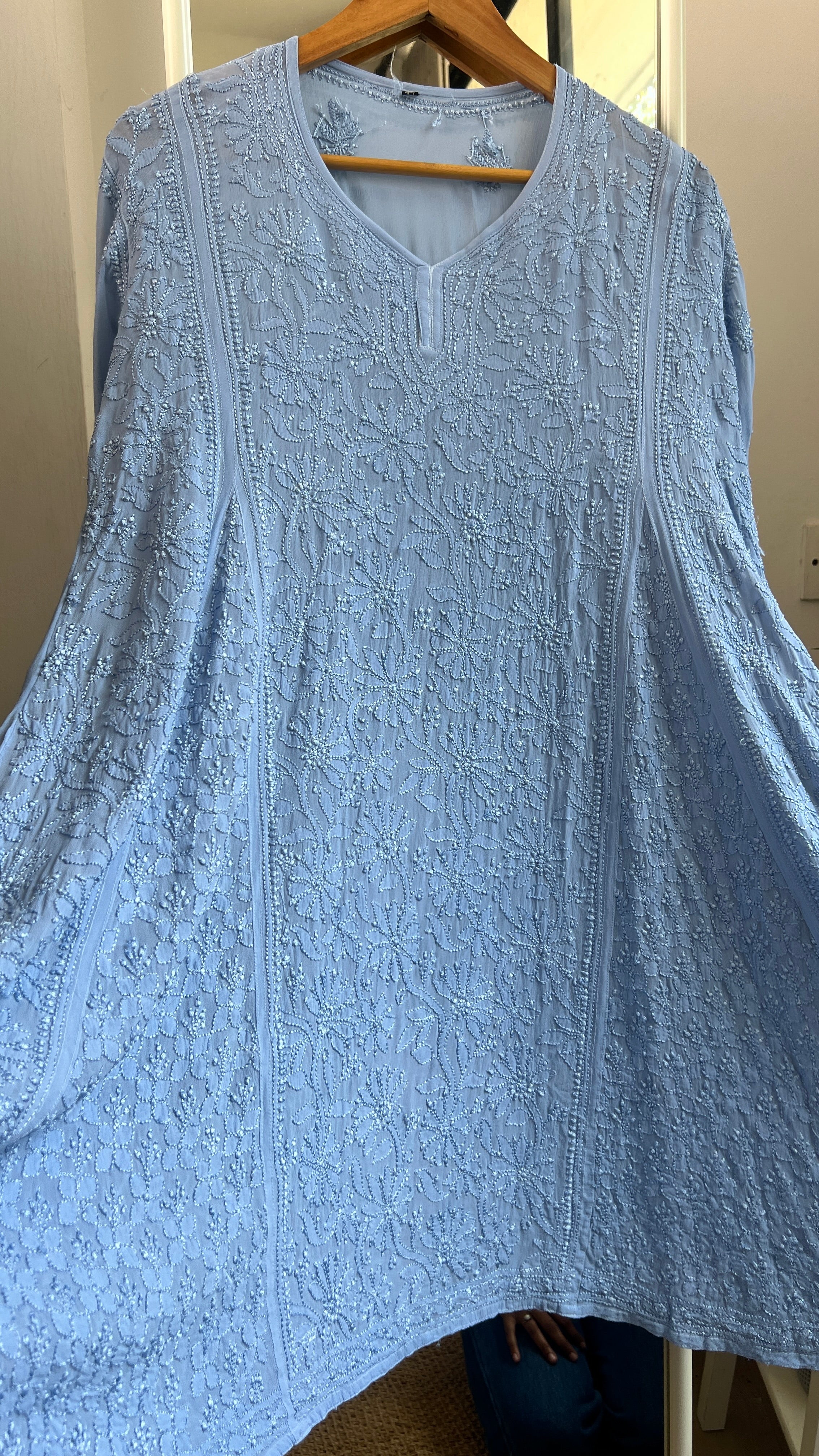 Viscose Chikankari Short Anarkali - Blue - Sahar Collection