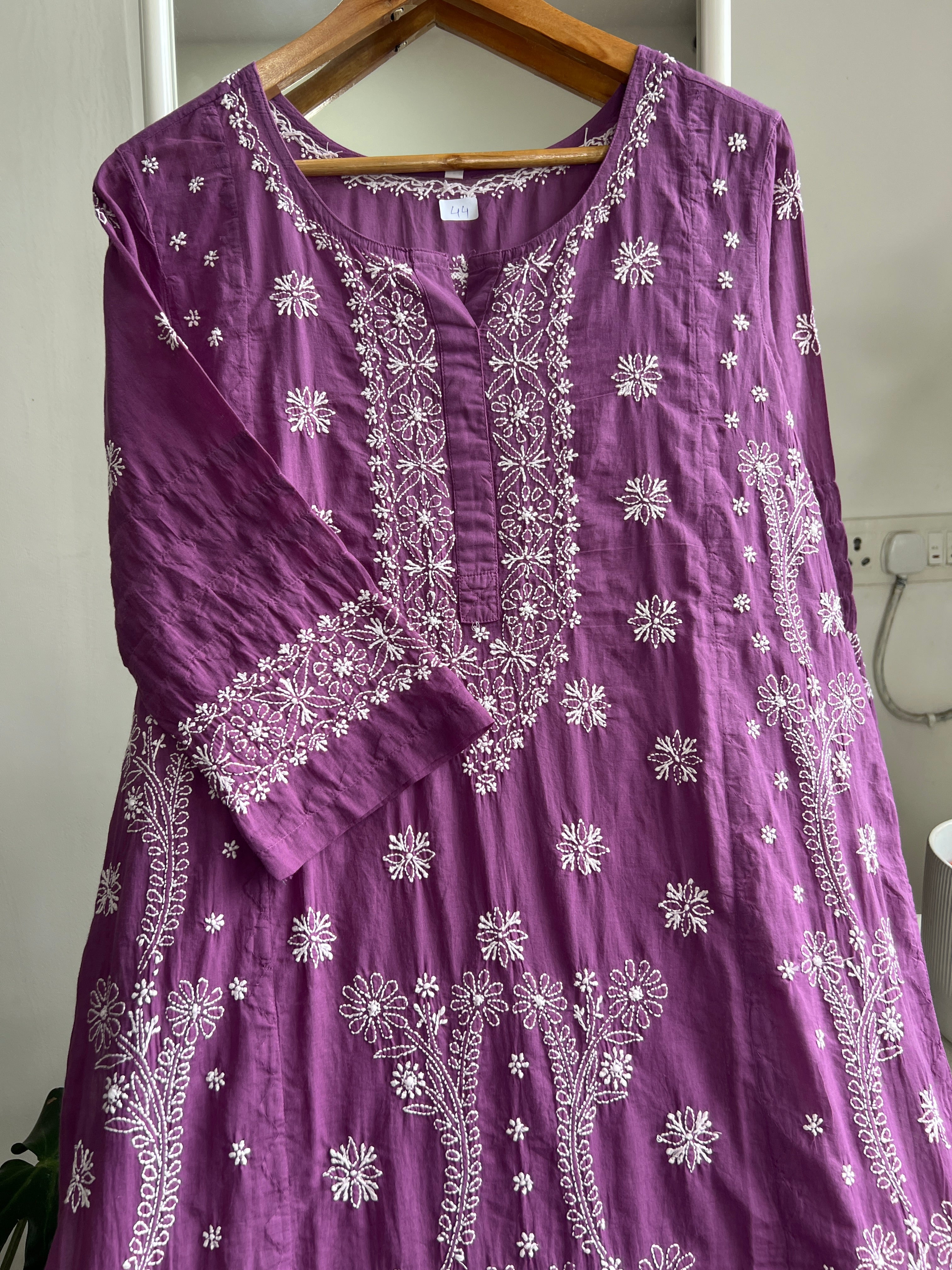 Mul Cotton Chikankari Kurti - Purple ARIAA CHIKANKARI