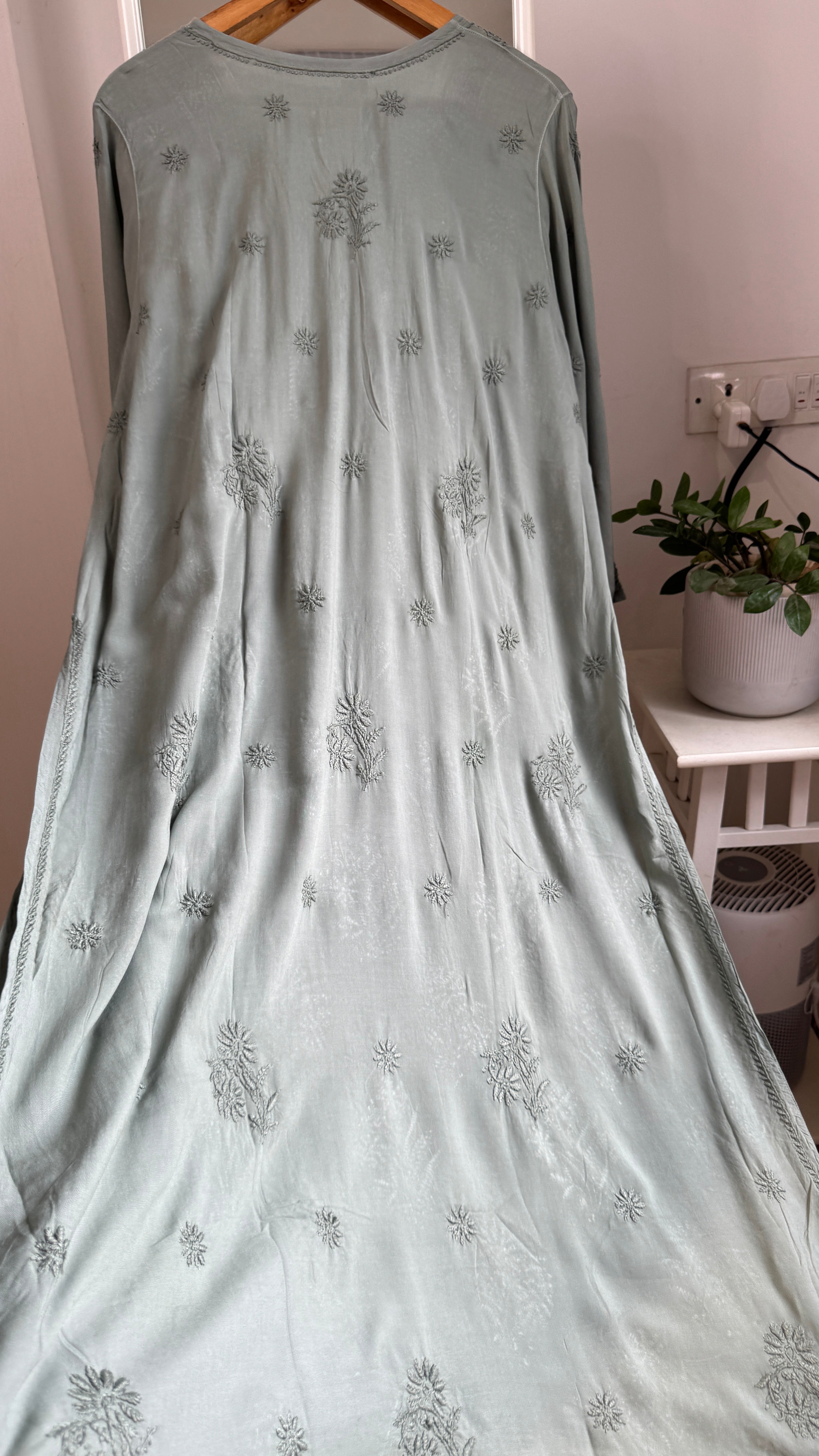 Premium Modal Chikankari Cotton Kurti - Deep Sage Green - Noor Collection