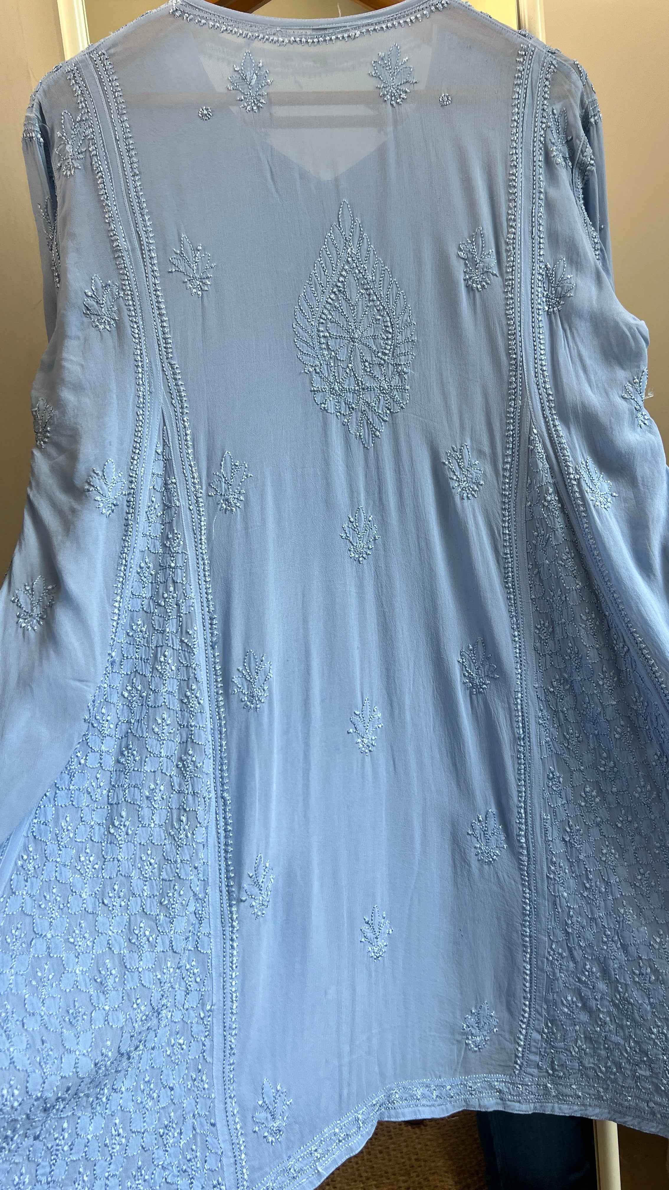 Viscose Chikankari Short Anarkali - Blue - Sahar Collection