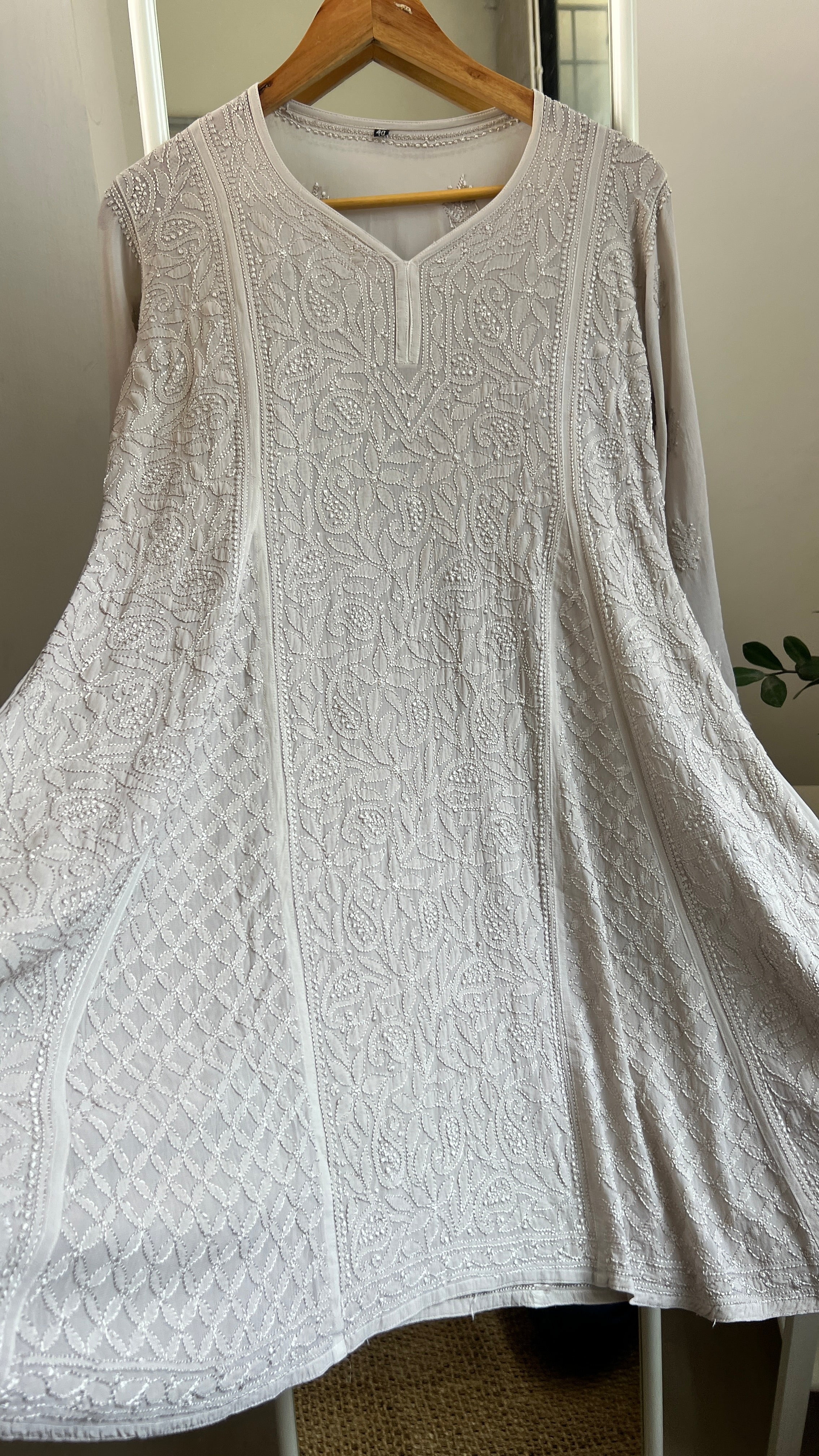 Viscose Chikankari Short Anarkali - Beige - Sahar Collection