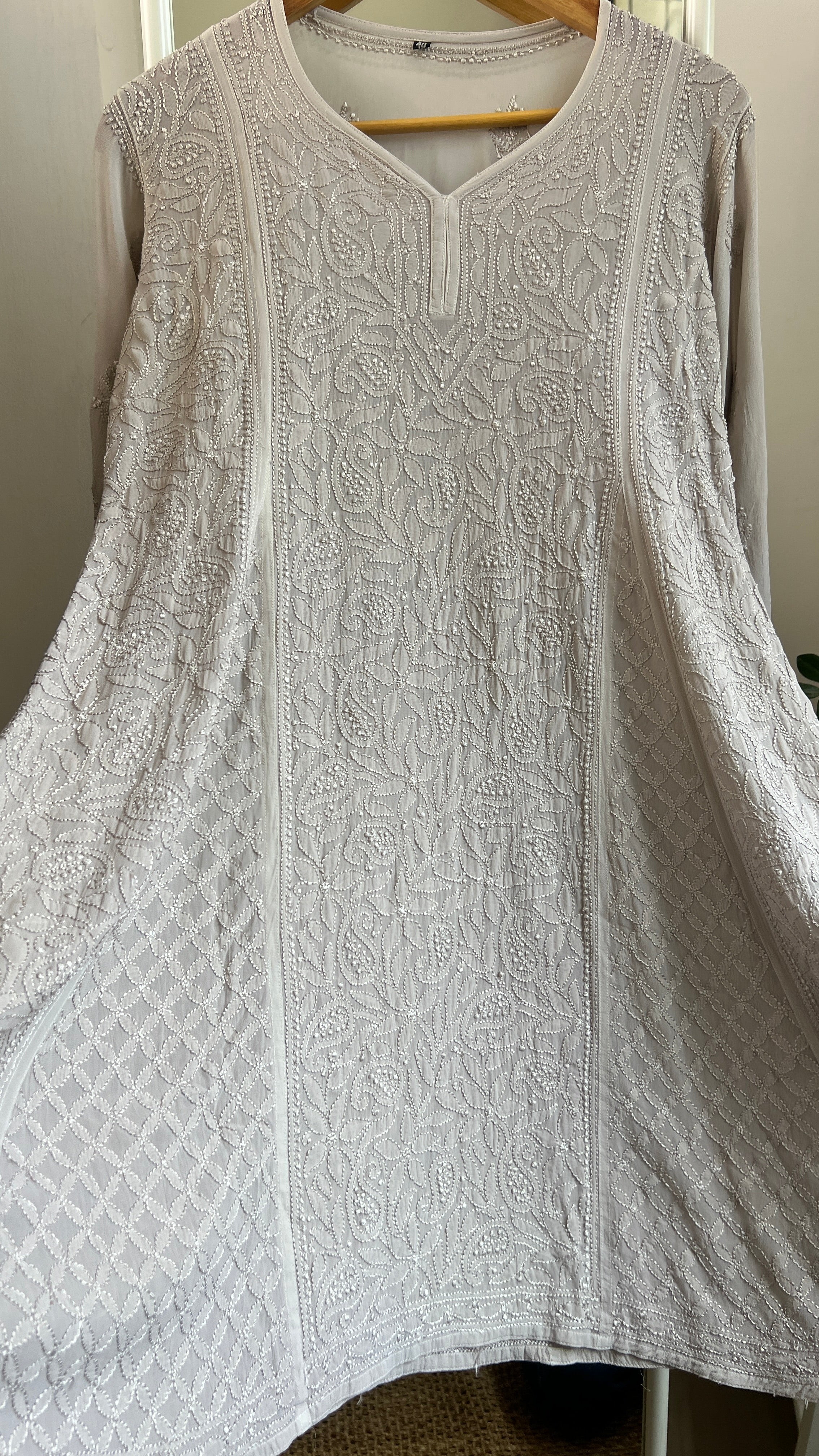 Viscose Chikankari Short Anarkali - Beige - Sahar Collection