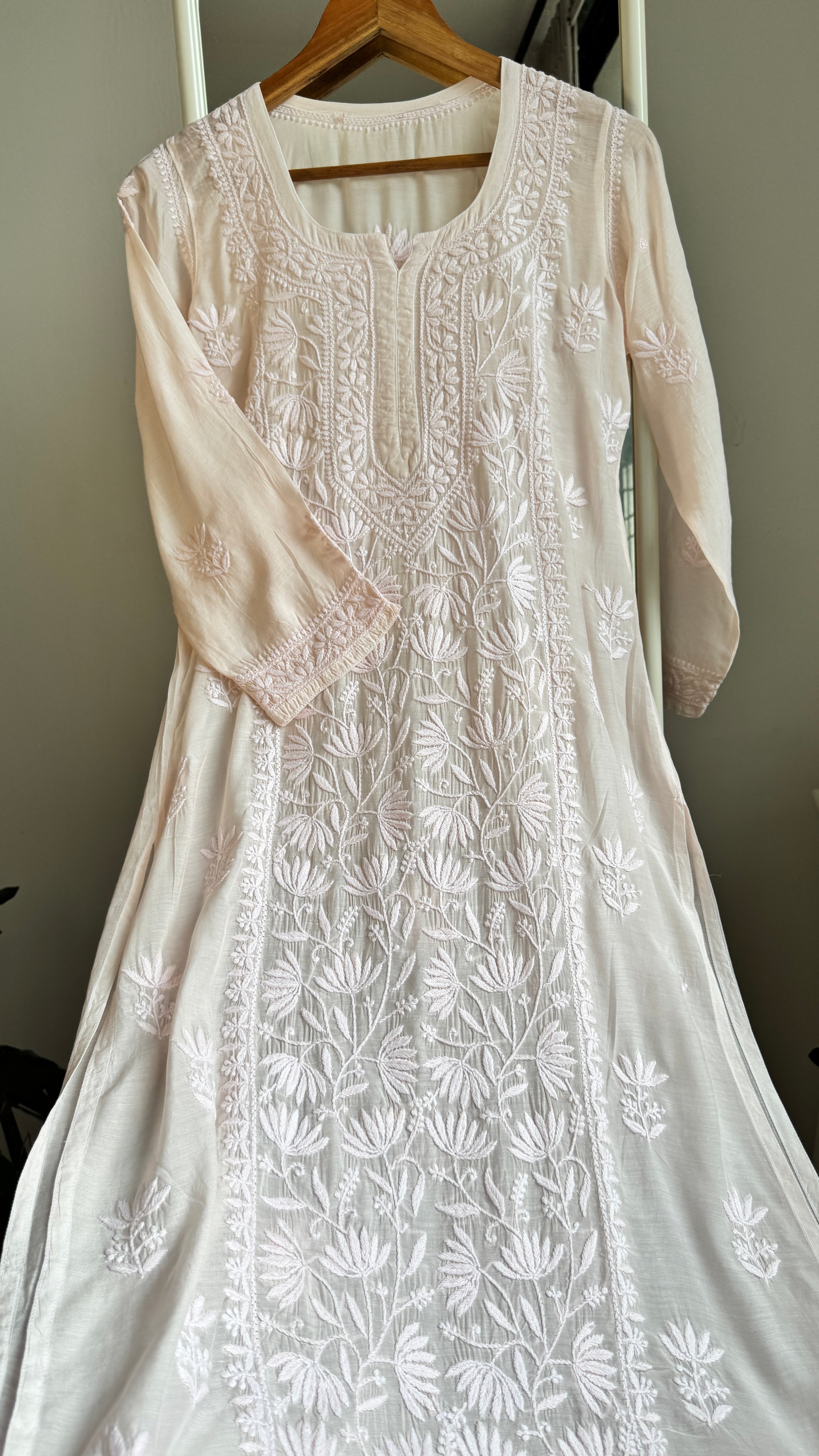 Muslin Chikankari Plazzo Set - Pale pink
