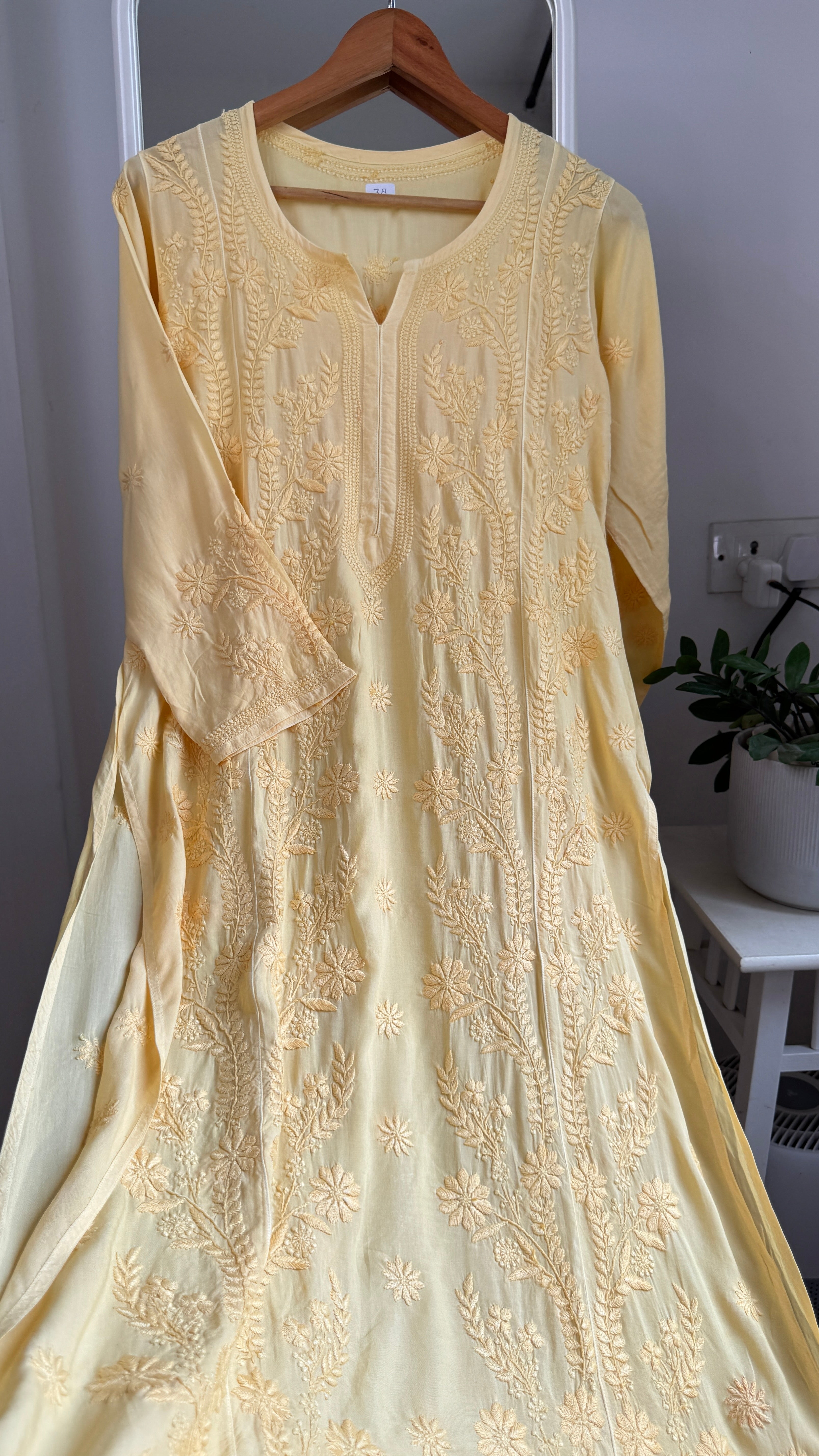 Premium Modal Chikankari Cotton Kurti - Butter Yellow - Noor Collection