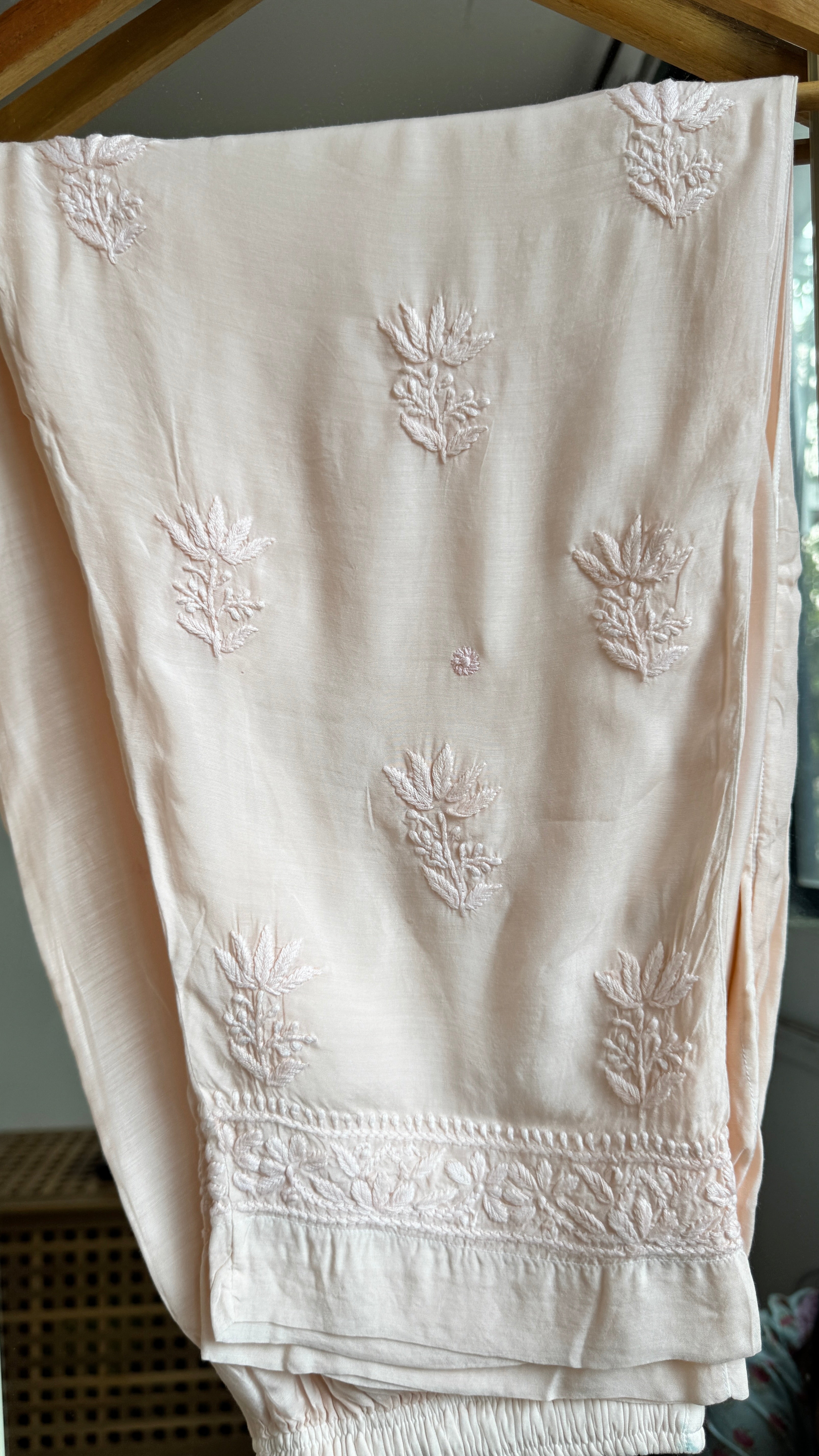 Muslin Chikankari Plazzo Set - Pale pink