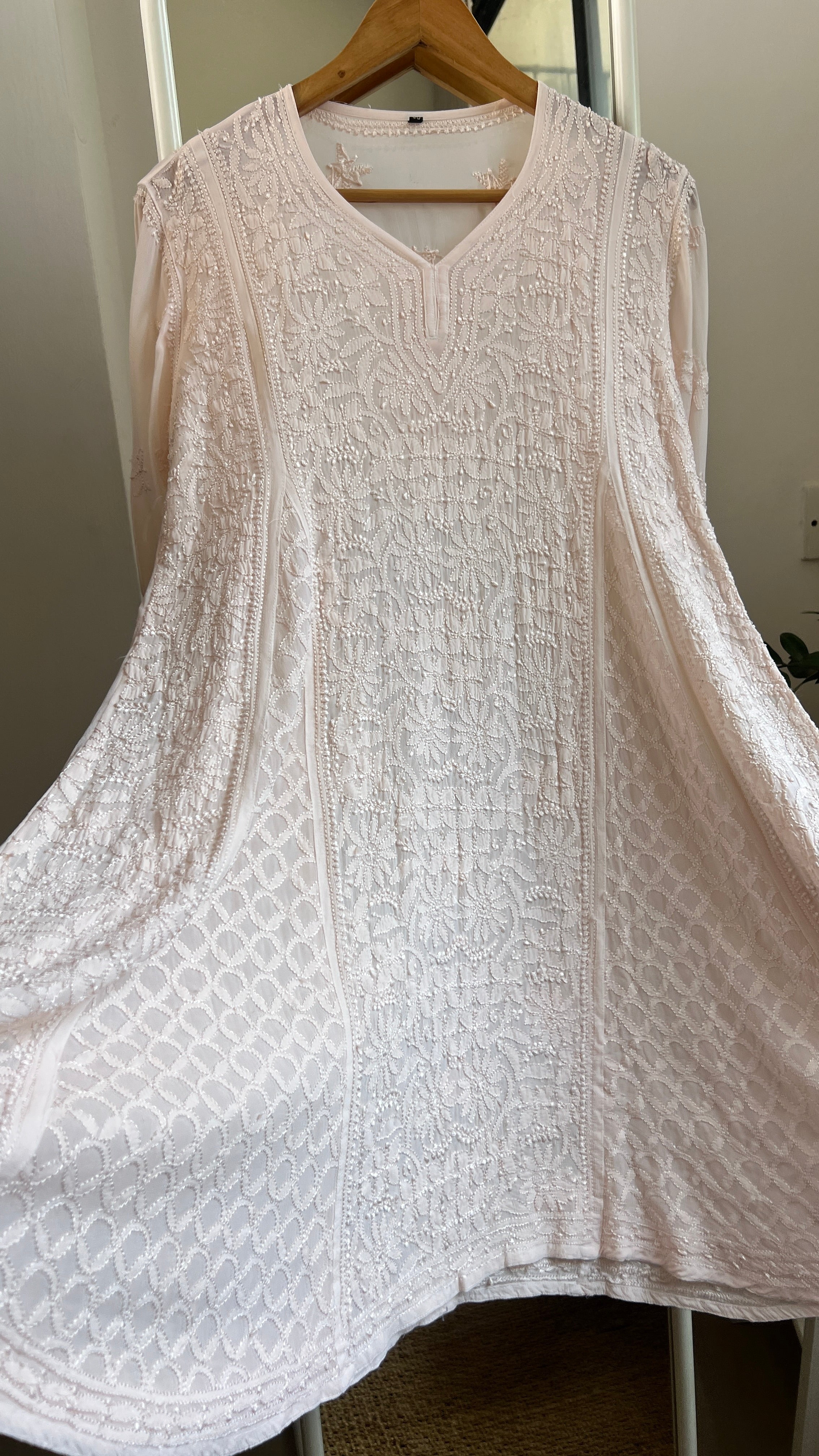Viscose Chikankari Short Anarkali - Pale Pink - Sahar Collection