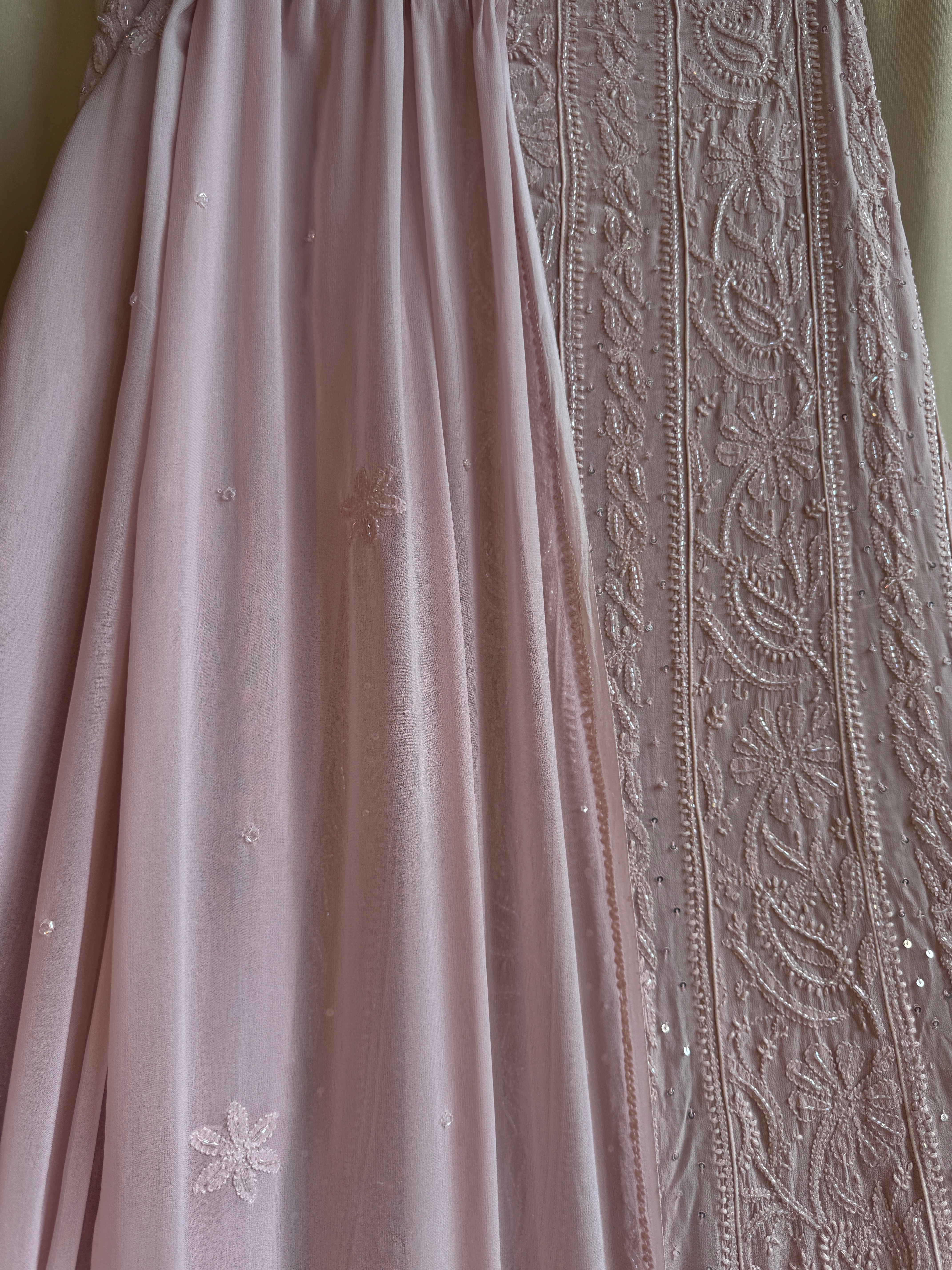 Viscose Anarkali - Semi Stitched - Pearl Work - Rose Pink ARIAA CHIKANKARI