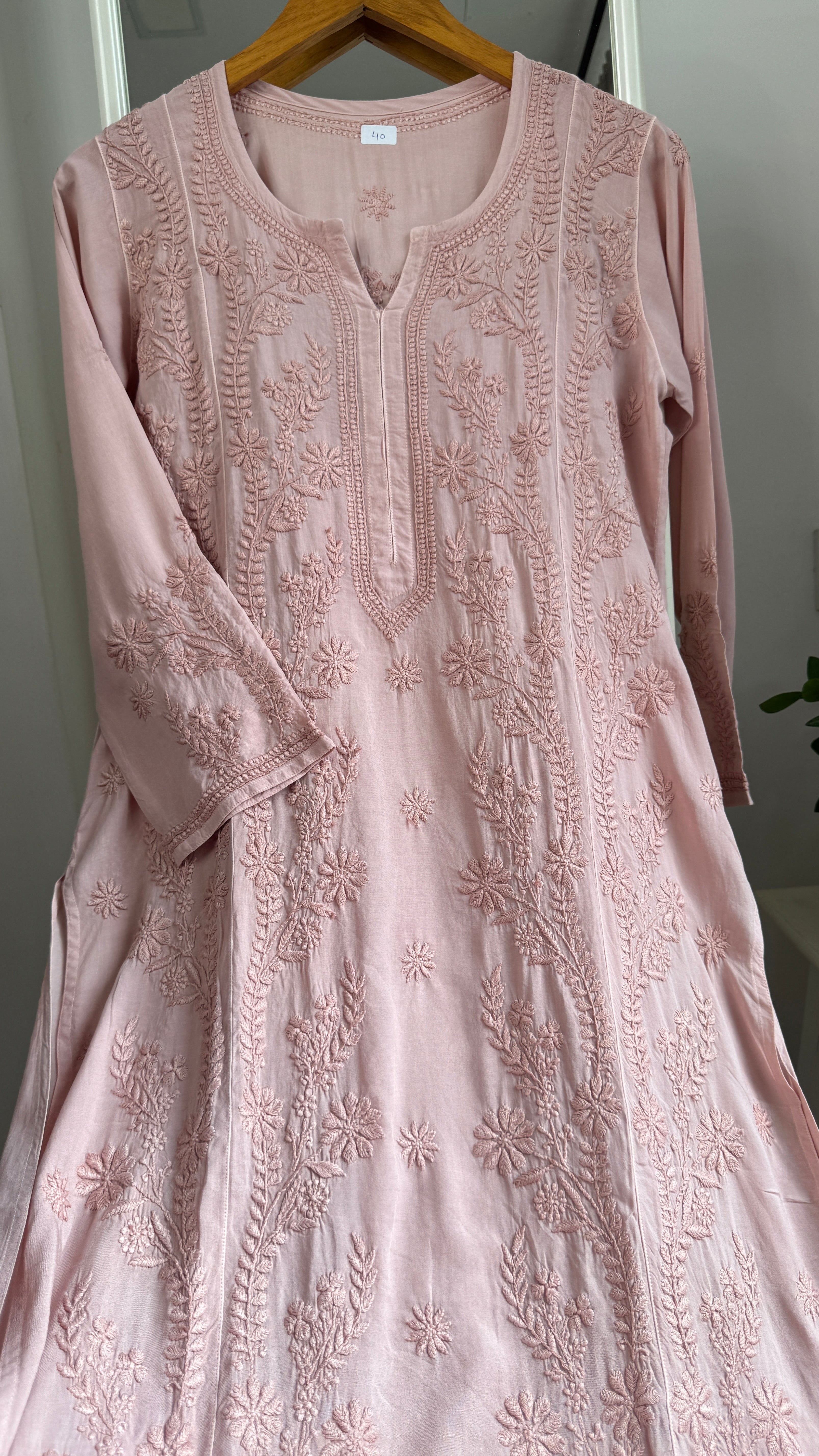 Premium Modal Chikankari Cotton Kurti - Nude Pink - Noor Collection