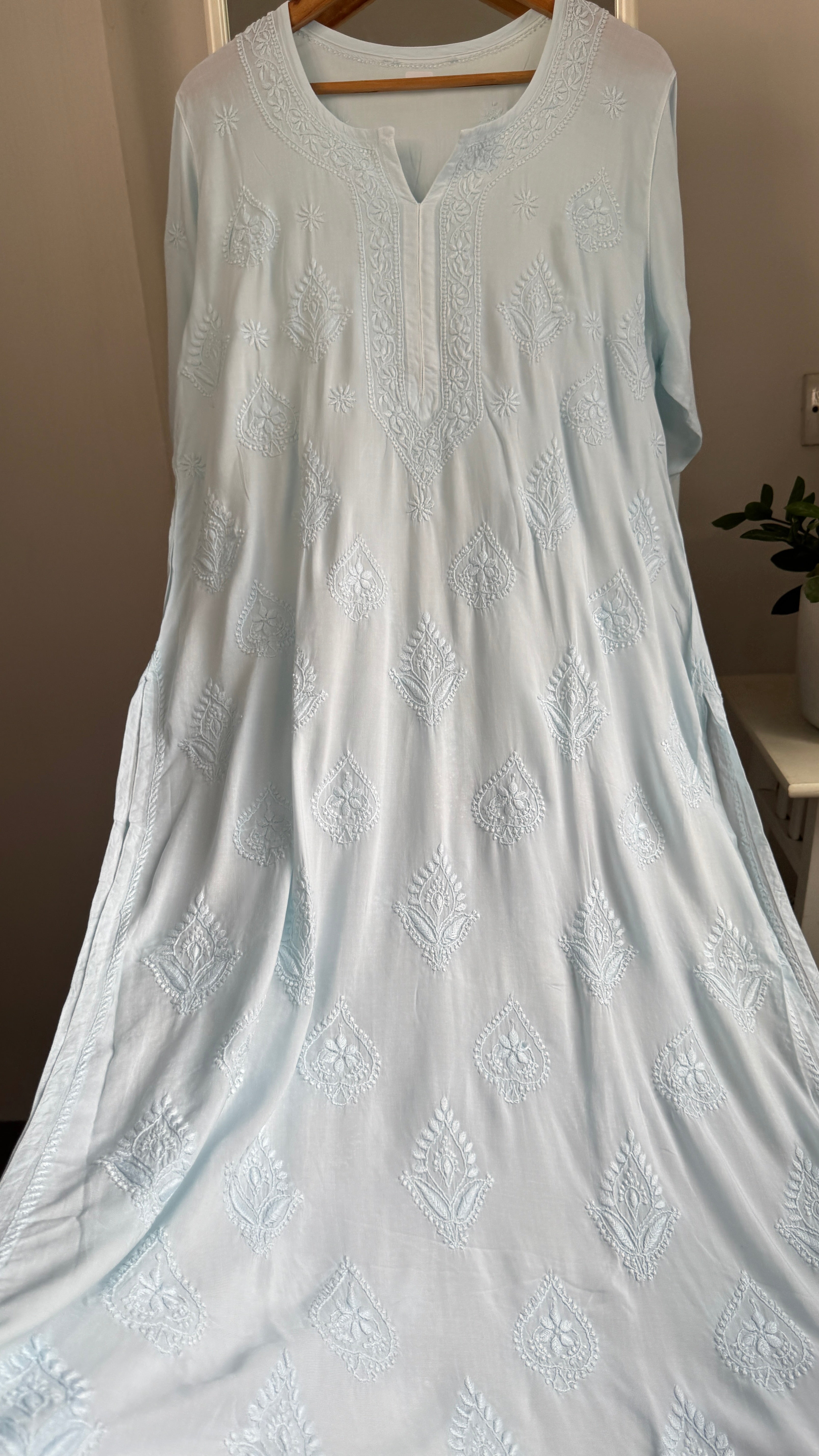 Premium Modal Chikankari Cotton Kurti - Blue - Noor Collection