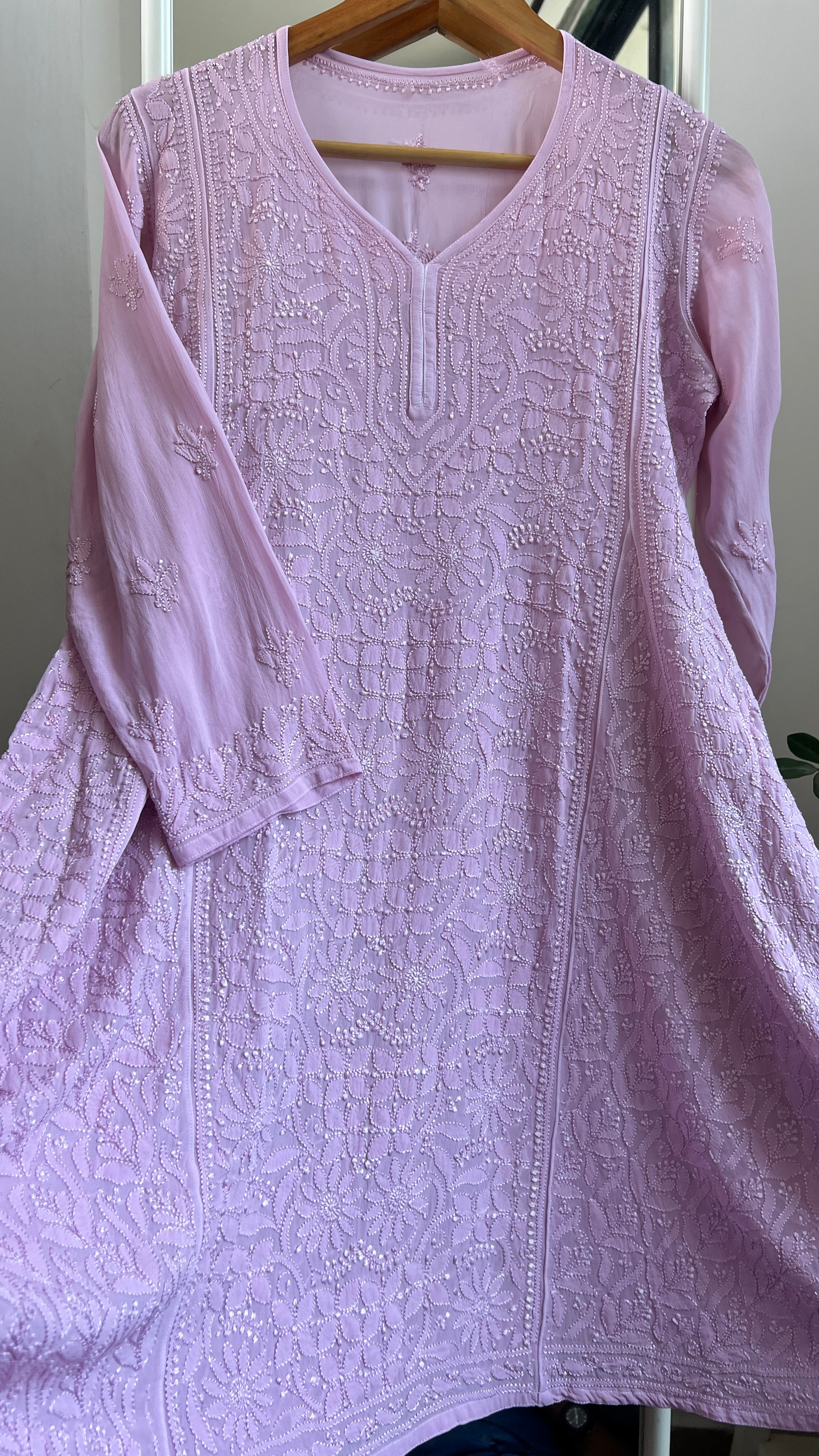 Viscose Chikankari Short Anarkali - Onion Pink - Sahar Collection