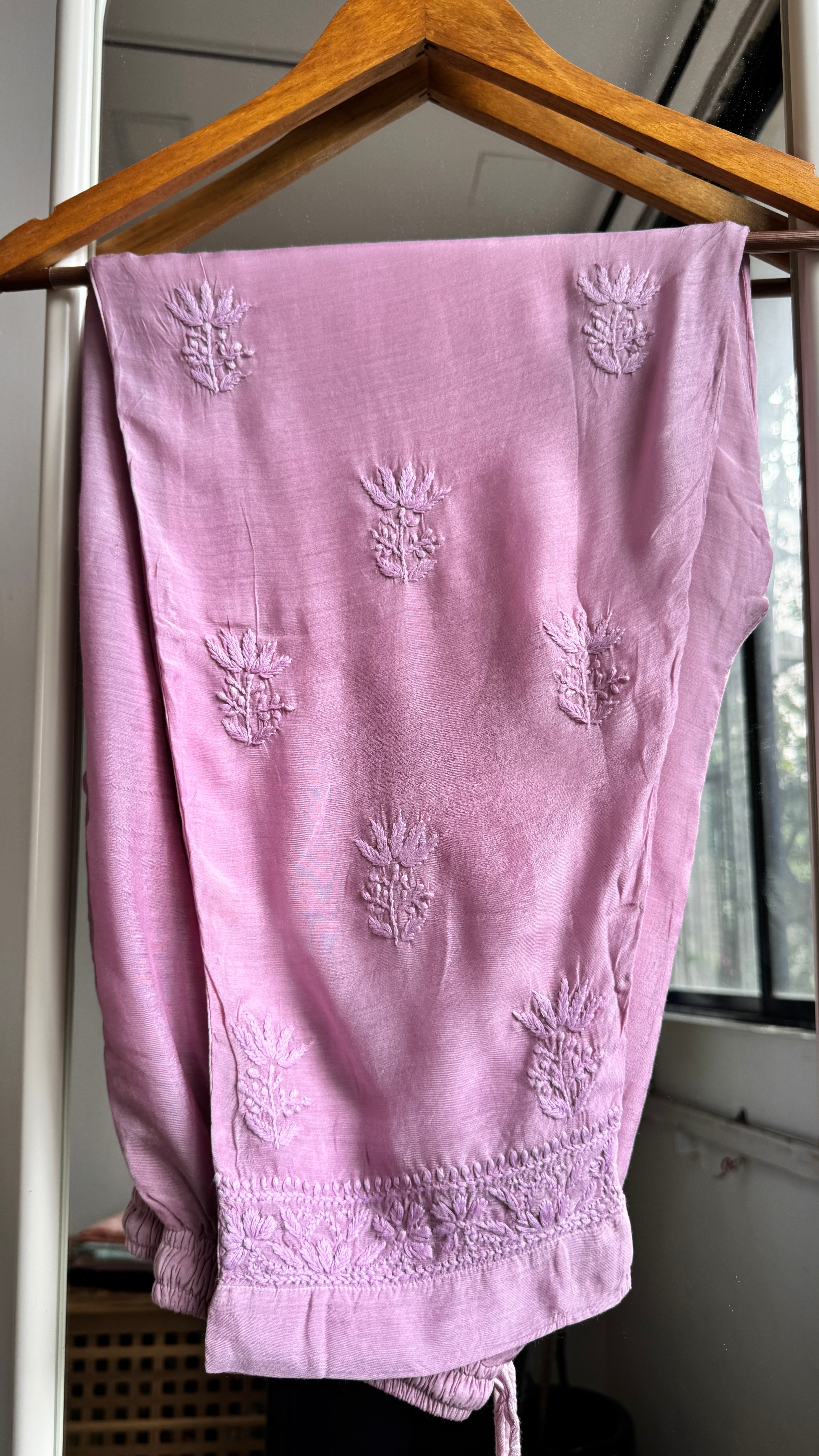 Muslin Chikankari Plazzo Set - Mauve