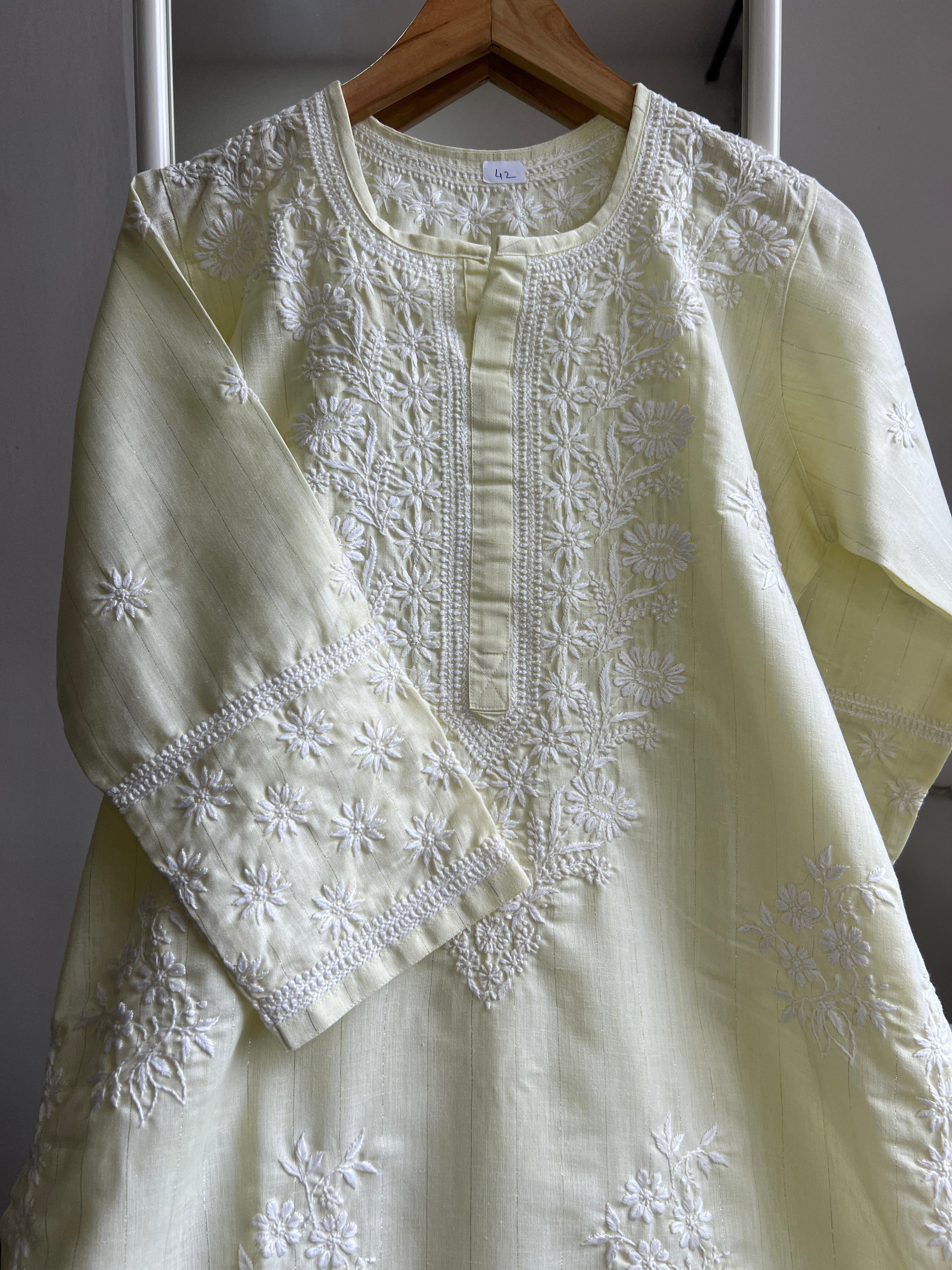Thick Cotton Chikankari Kurti - Lemon Yellow ARIAA CHIKANKARI