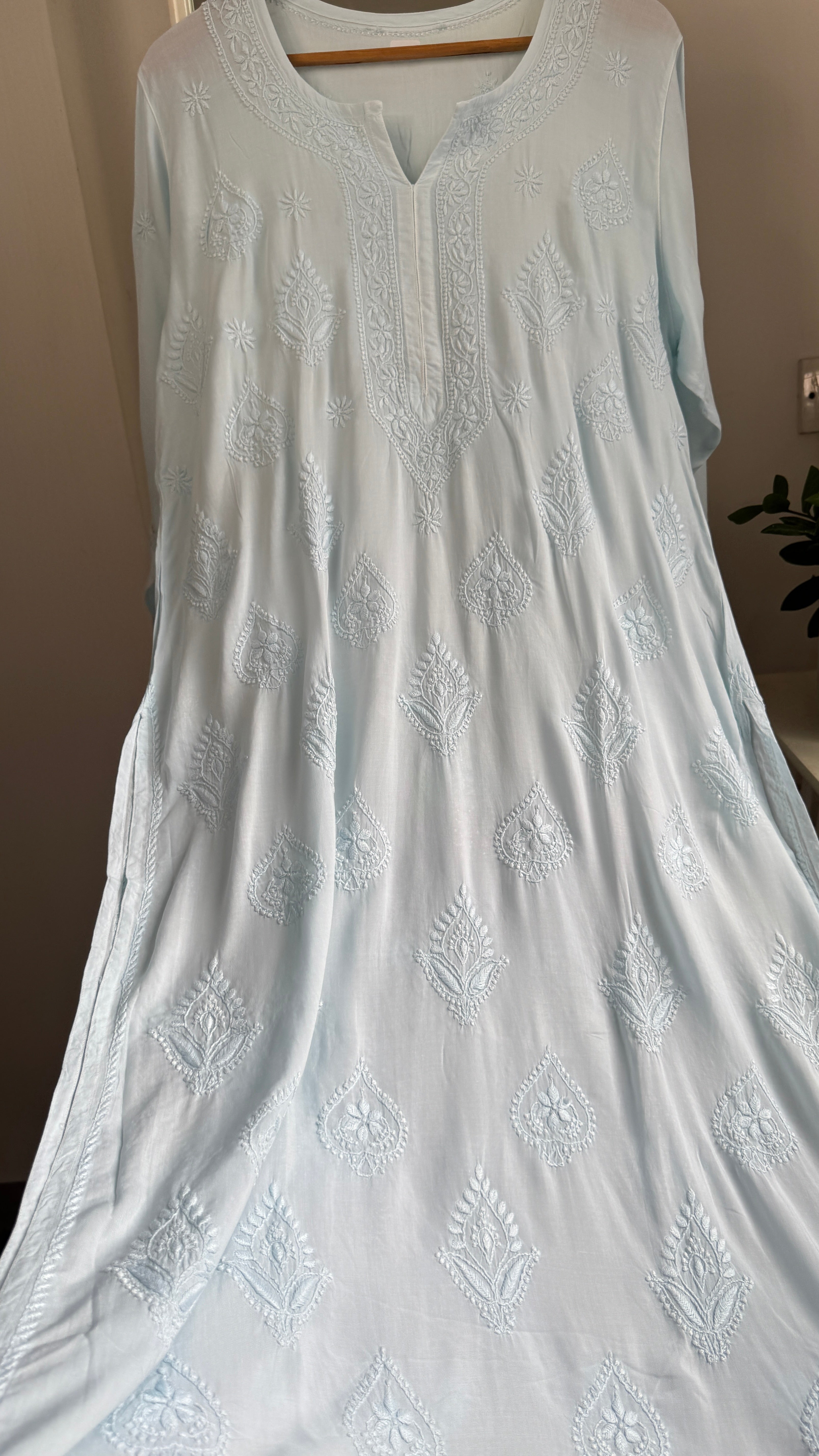 Premium Modal Chikankari Cotton Kurti - Blue - Noor Collection