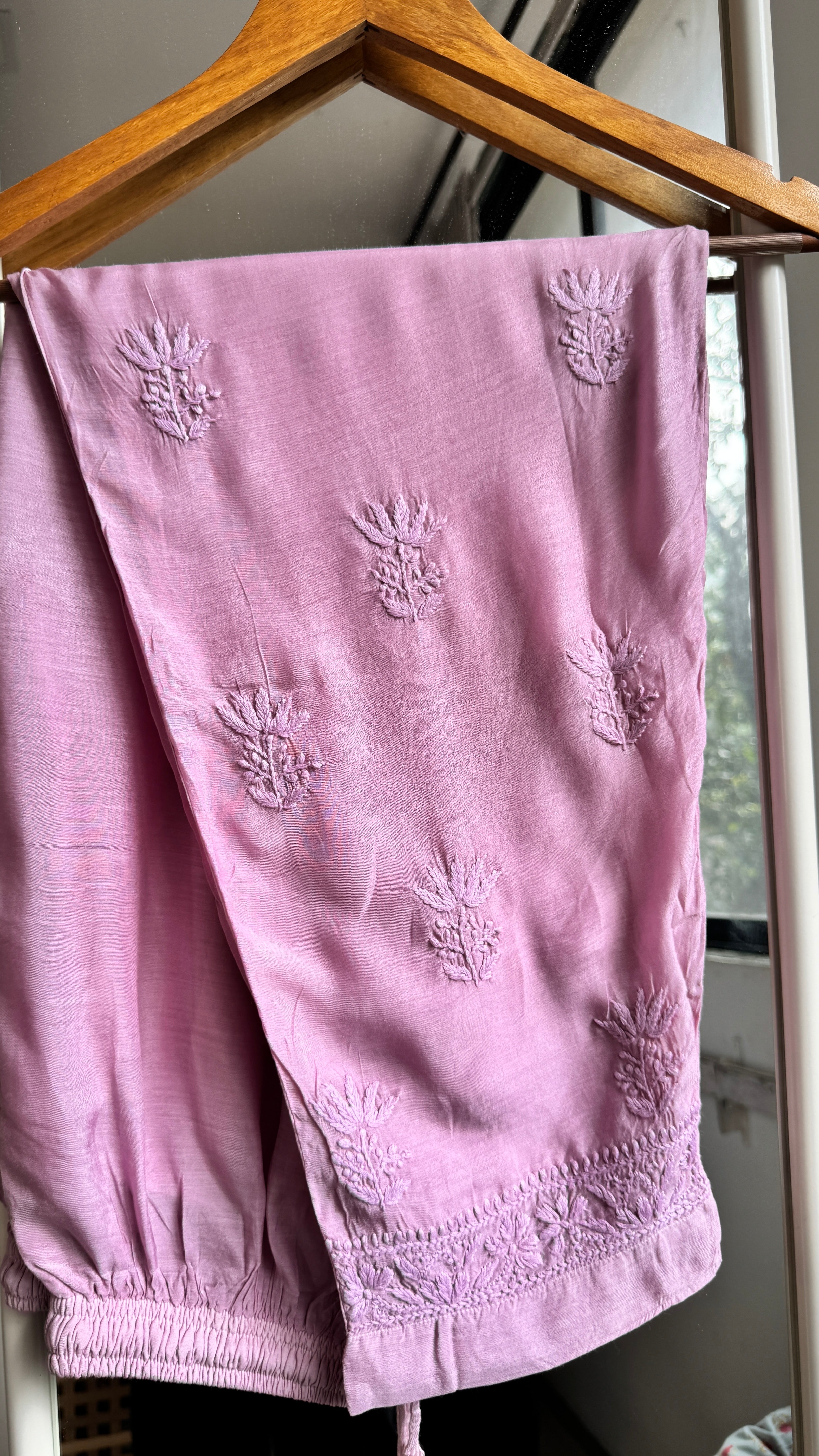 Muslin Chikankari Plazzo Set - Mauve