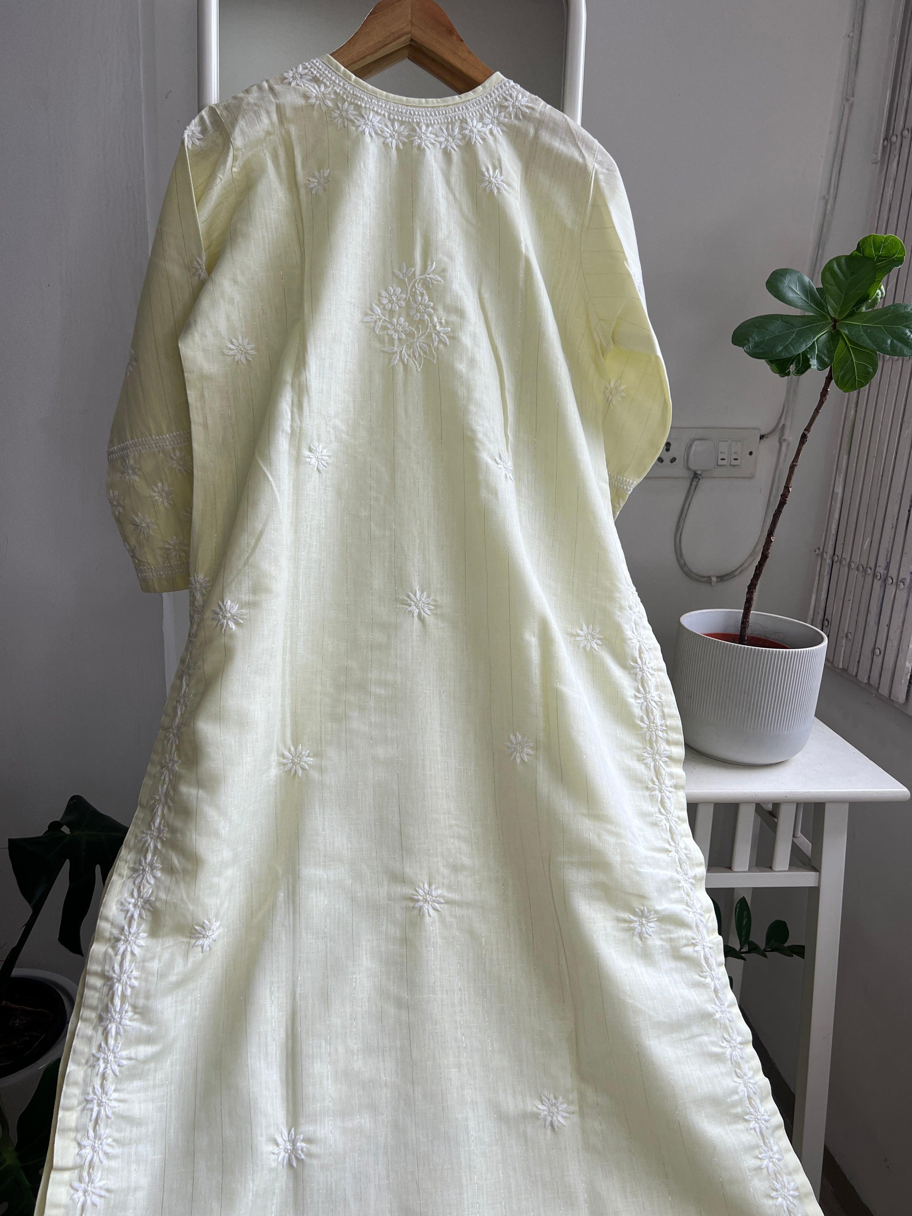 Thick Cotton Chikankari Kurti - Lemon Yellow ARIAA CHIKANKARI