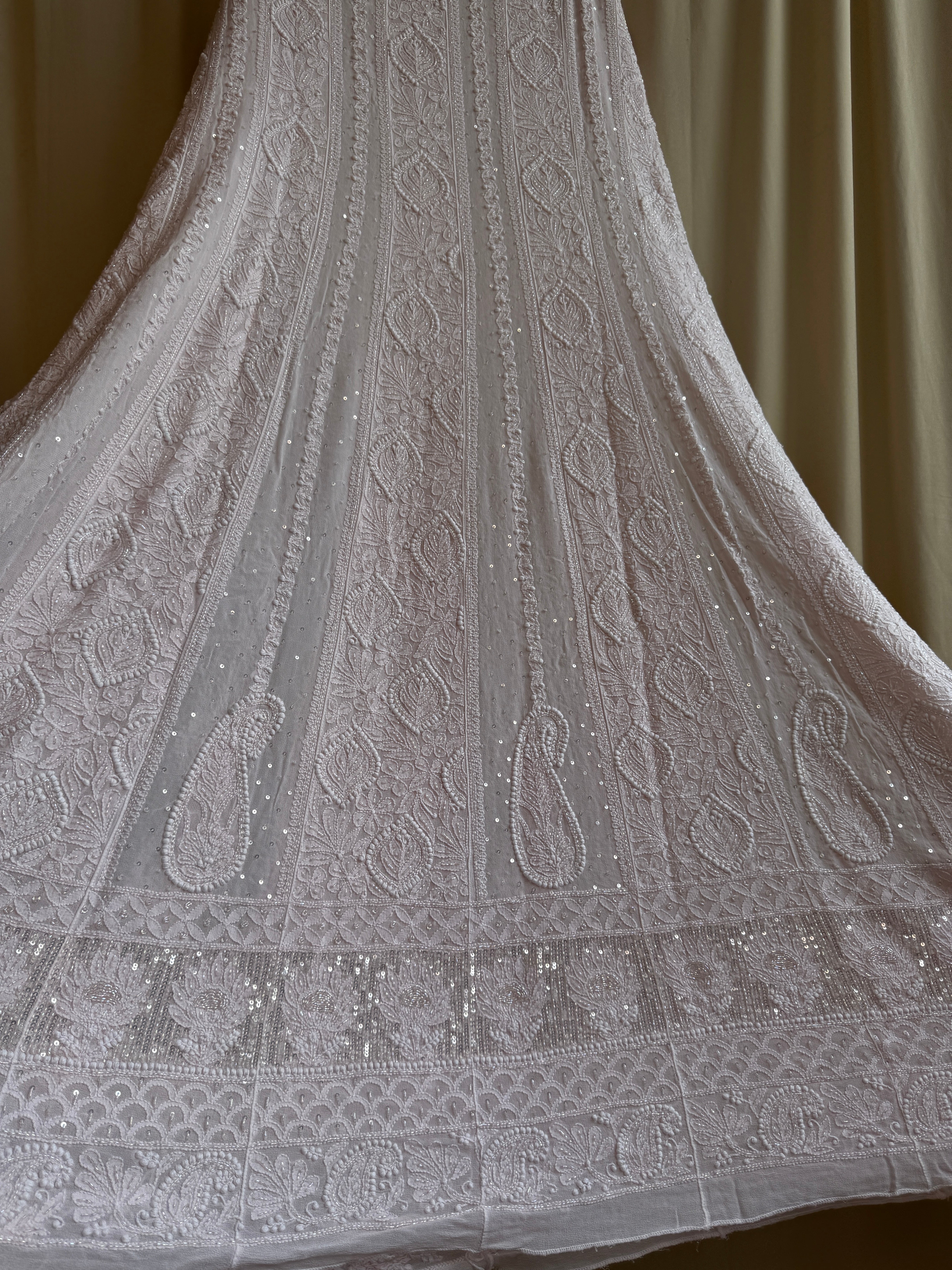 Viscose Anarkali - Semi Stitched - Pearl Work - Pale Pink ARIAA CHIKANKARI