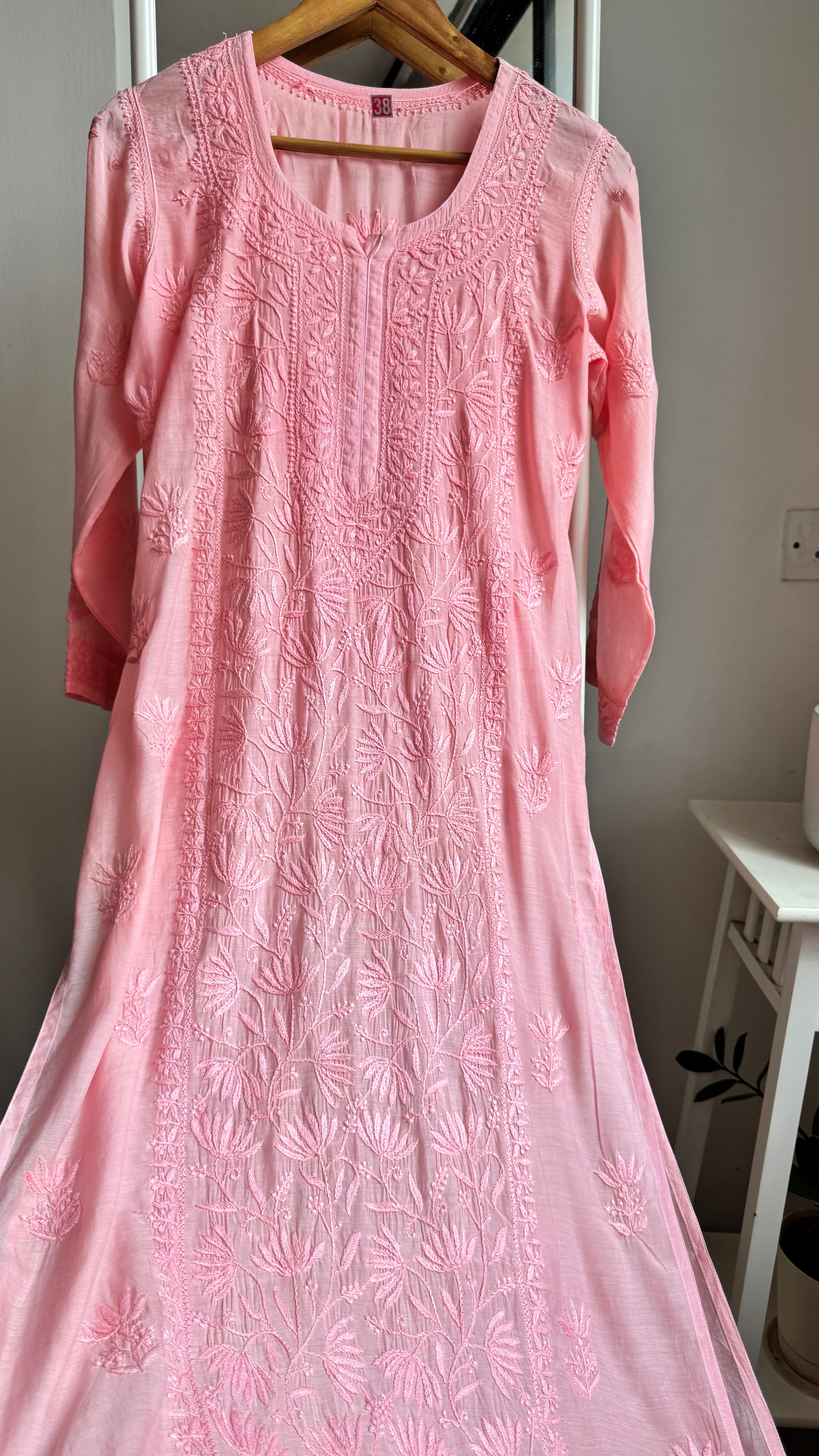 Muslin Chikankari Plazzo Set - Rose Pink