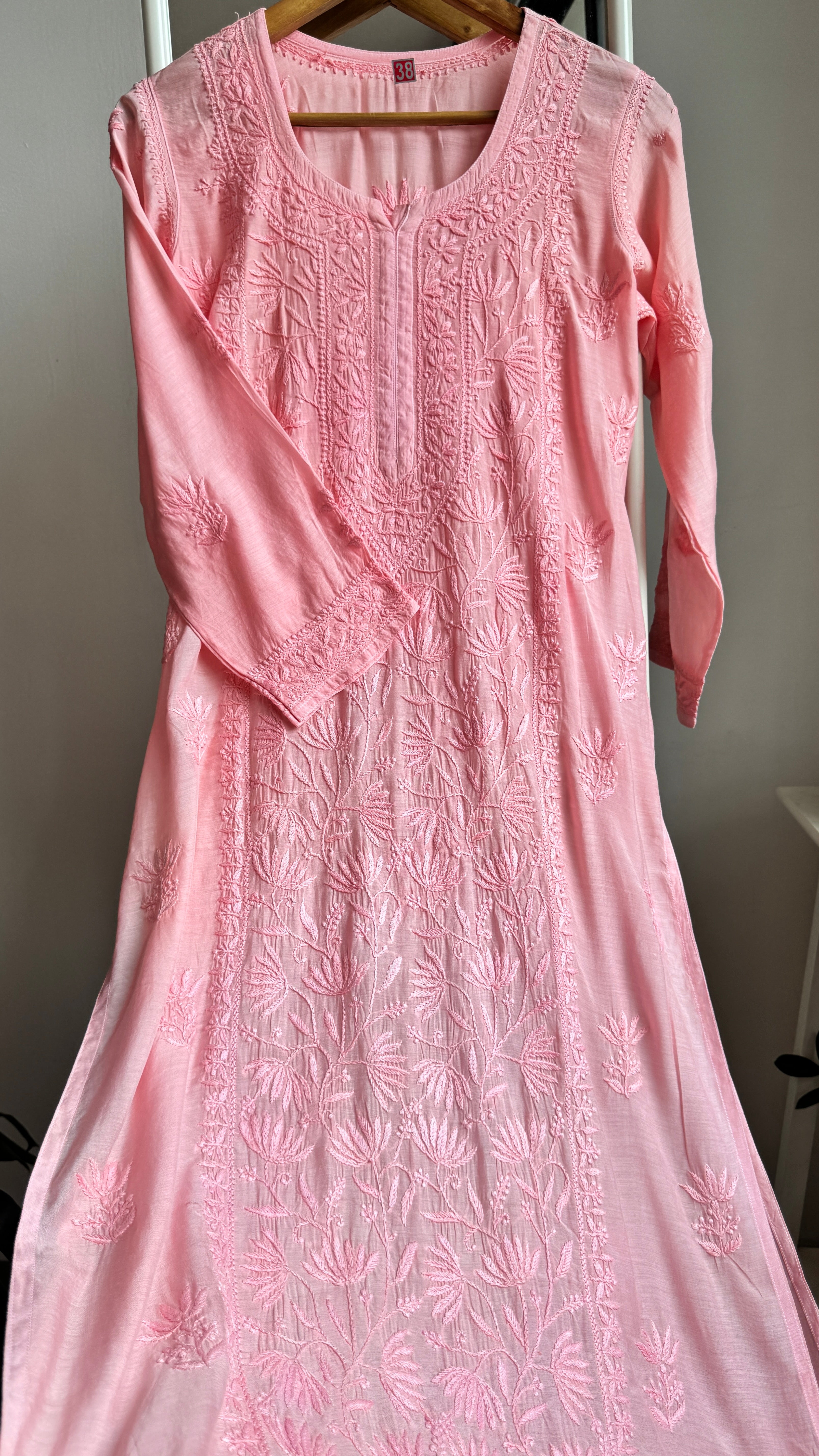 Muslin Chikankari Plazzo Set - Rose Pink