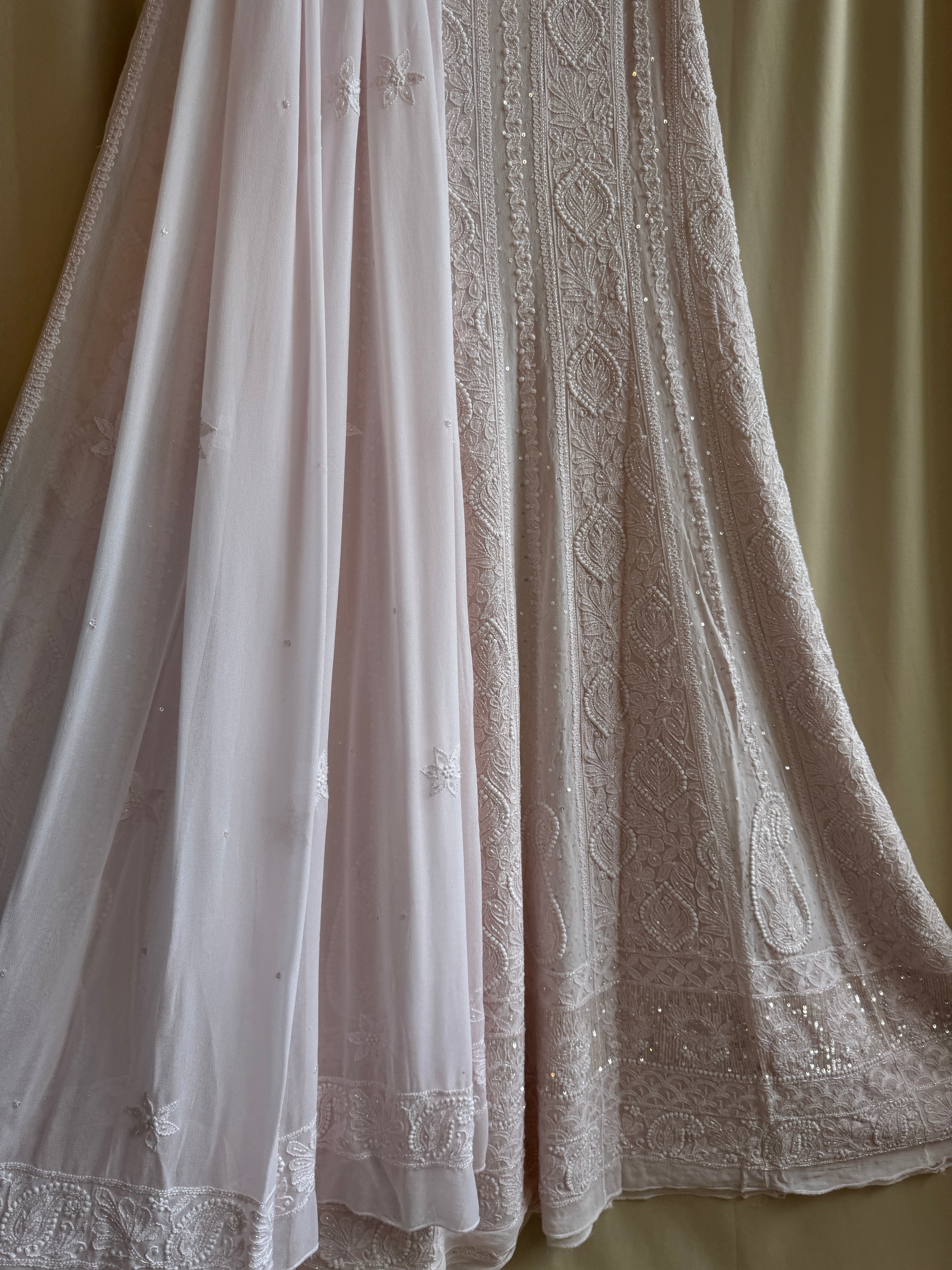 Viscose Anarkali - Semi Stitched - Pearl Work - Pale Pink ARIAA CHIKANKARI