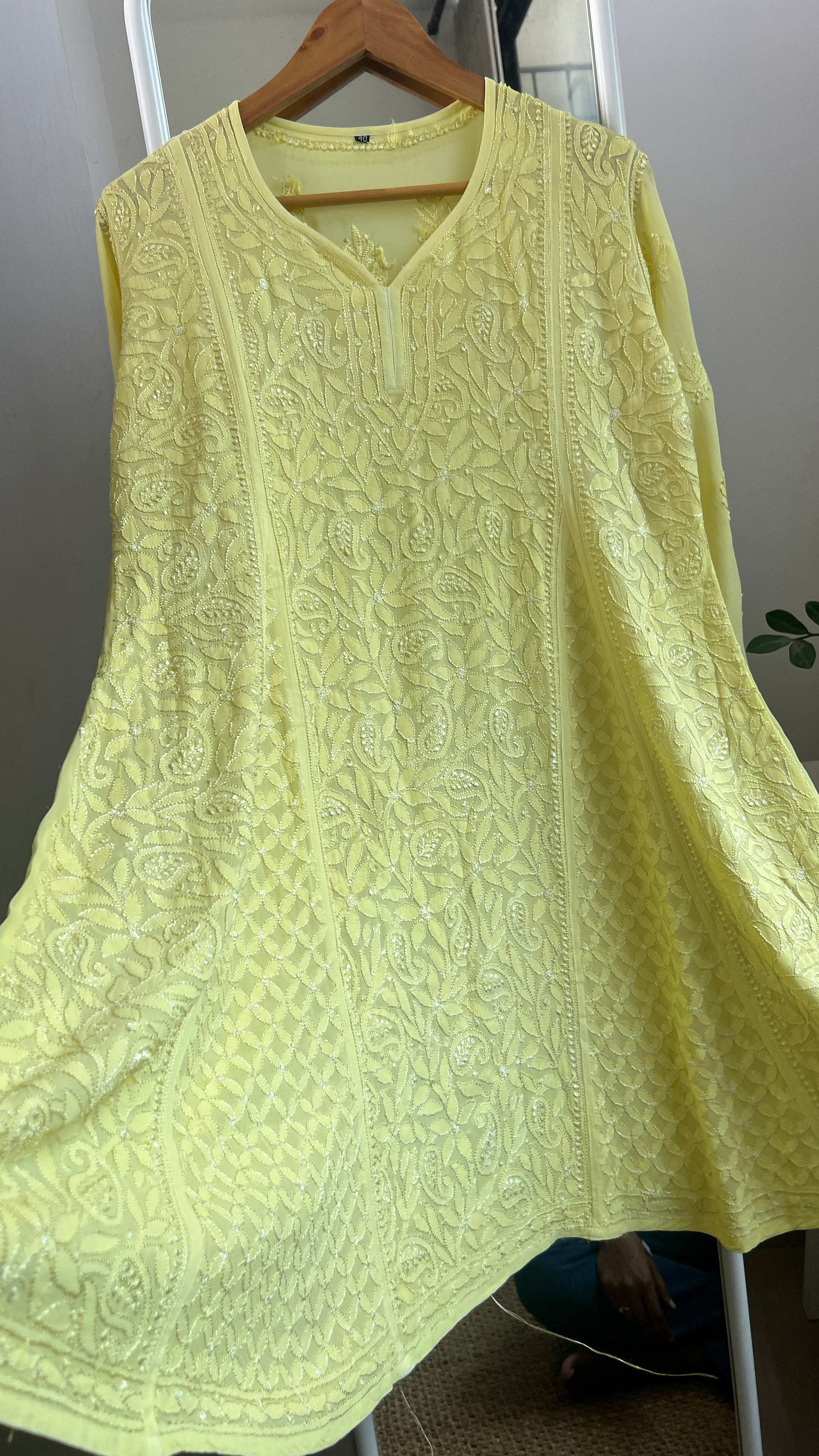 Viscose Chikankari Short Anarkali - Lemon Yellow - Sahar Collection