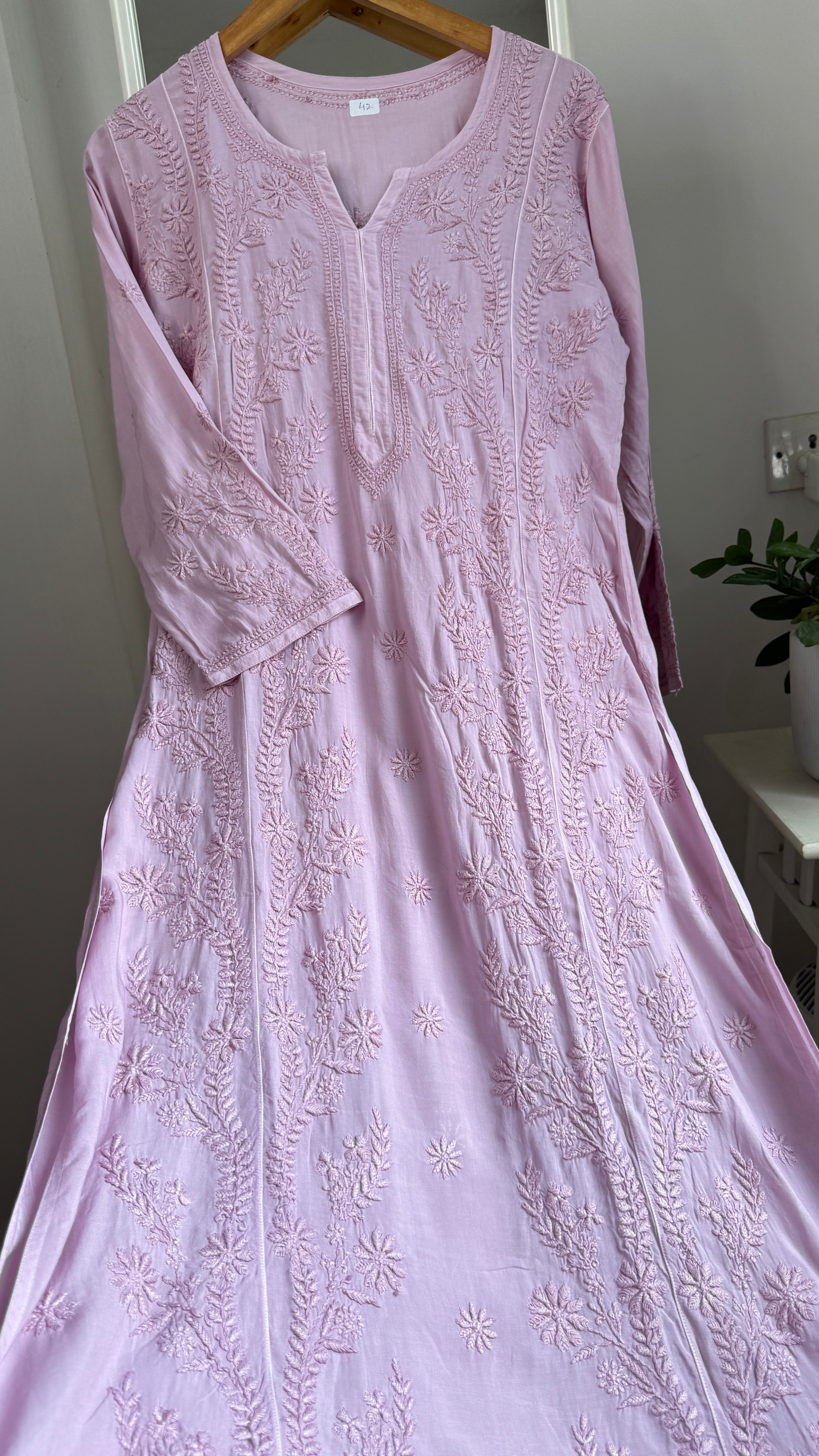 Premium Modal Chikankari Cotton Kurti -Mauve - Noor Collection