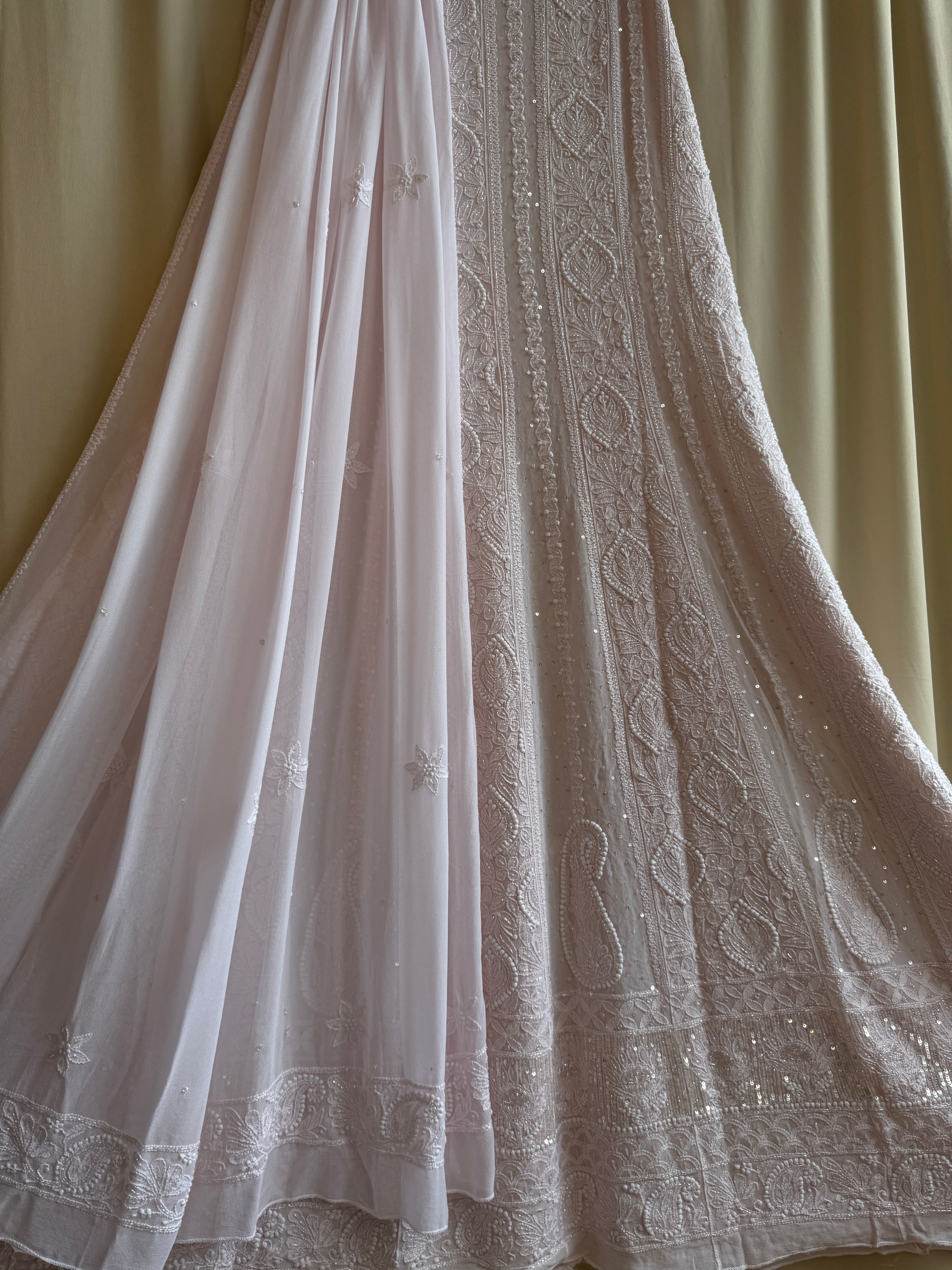 Viscose Anarkali - Semi Stitched - Pearl Work - Pale Pink ARIAA CHIKANKARI
