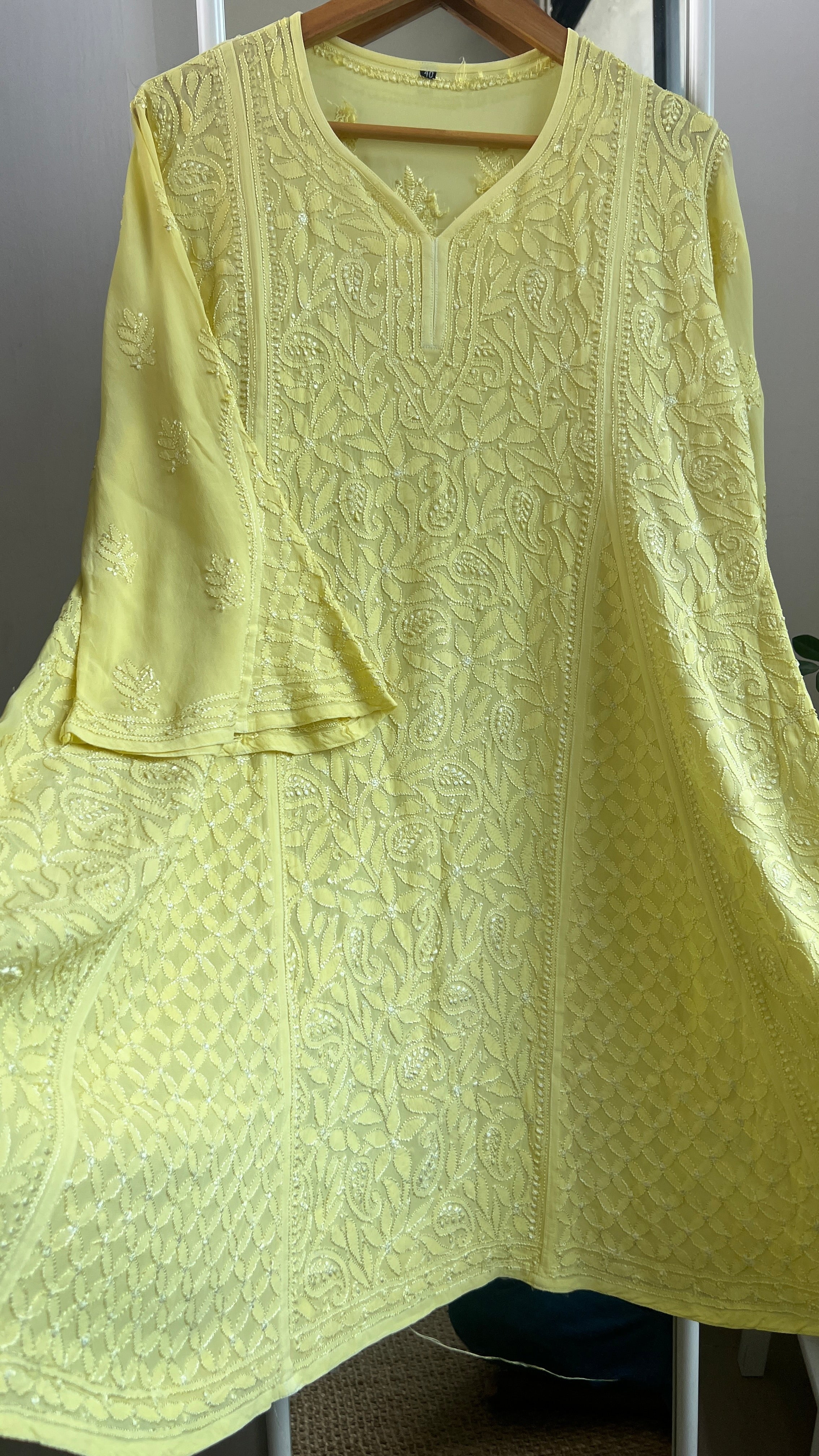 Viscose Chikankari Short Anarkali - Lemon Yellow - Sahar Collection