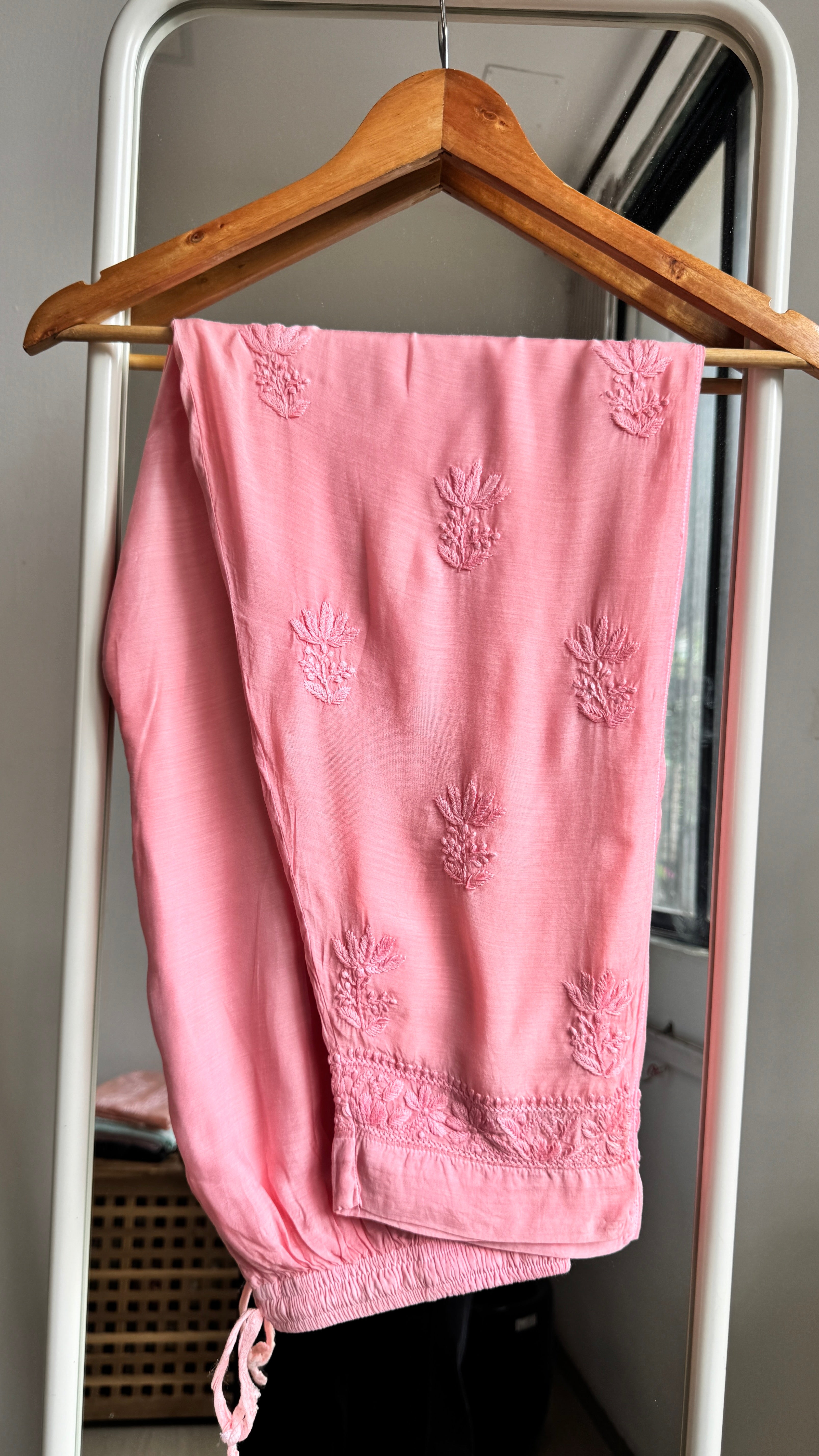 Muslin Chikankari Plazzo Set - Rose Pink