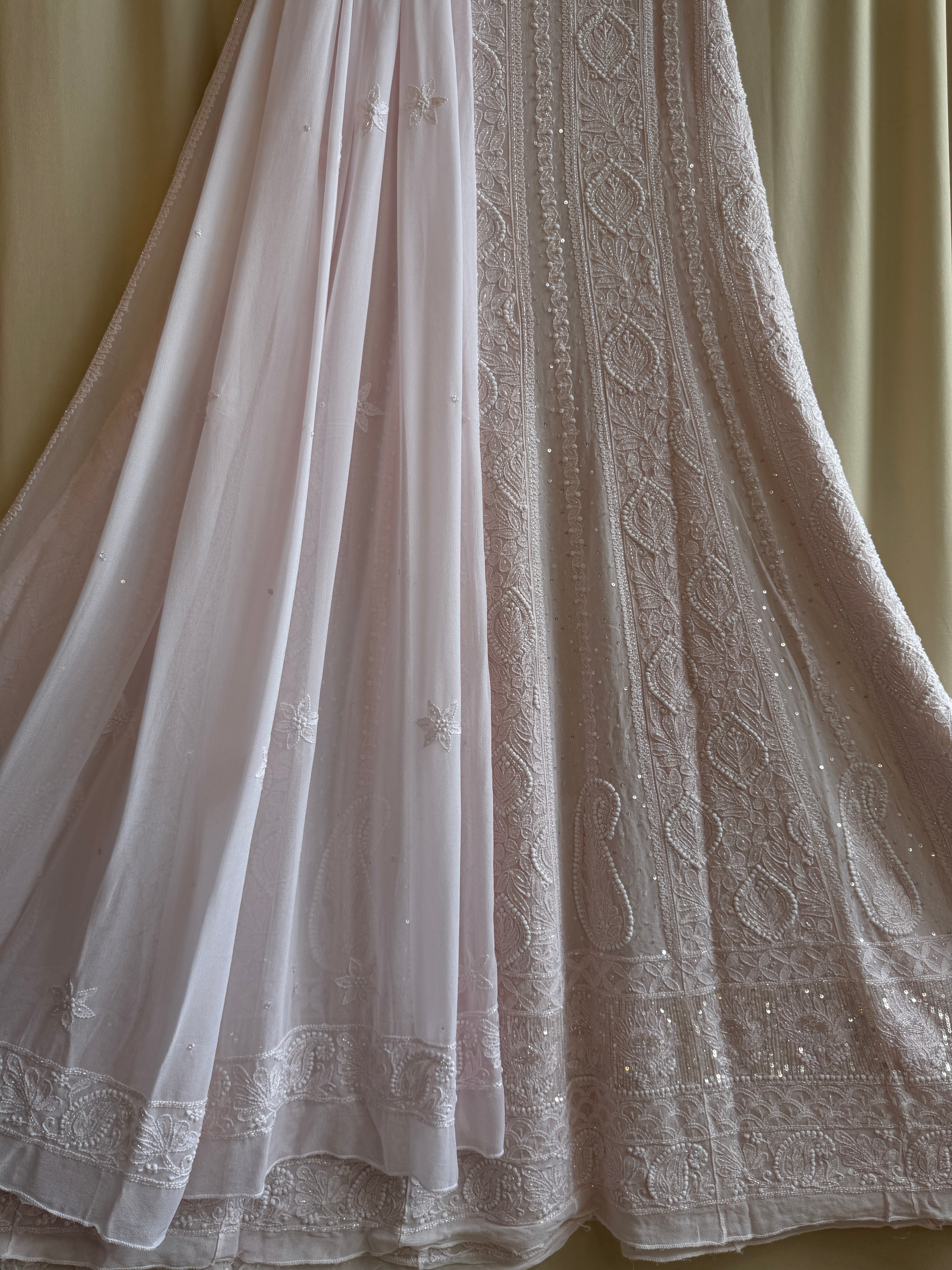 Viscose Anarkali - Semi Stitched - Pearl Work - Pale Pink ARIAA CHIKANKARI